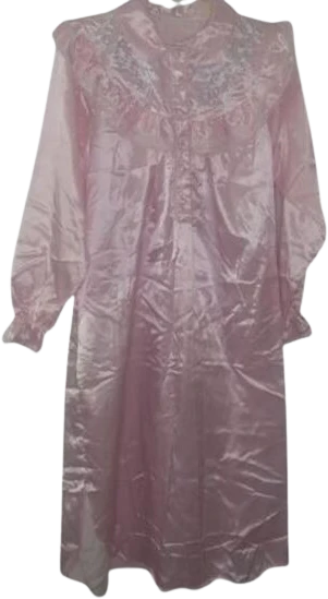 80s Pink Satin Embroidered Night Gown By Moonlight Bay