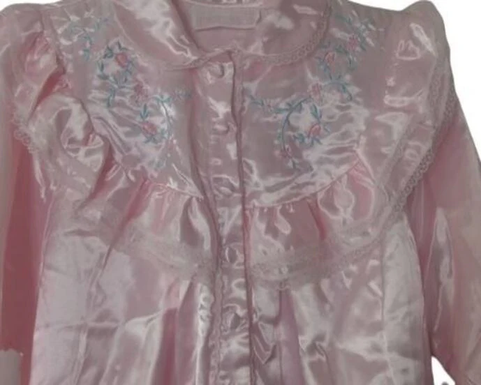 80s Pink Satin Embroidered Night Gown By Moonlight Bay - Image 3