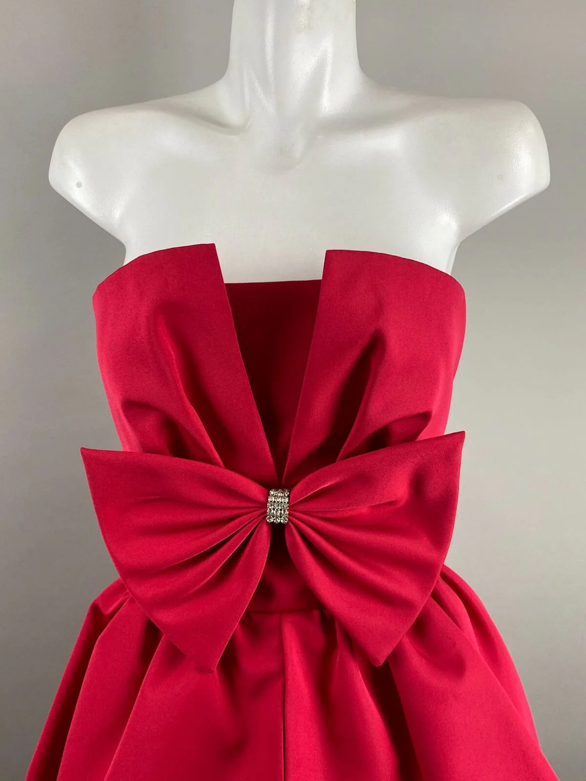 80s Pink Strapless Peplum Bow Rhinestone Party Dress By Darcy - Image 4