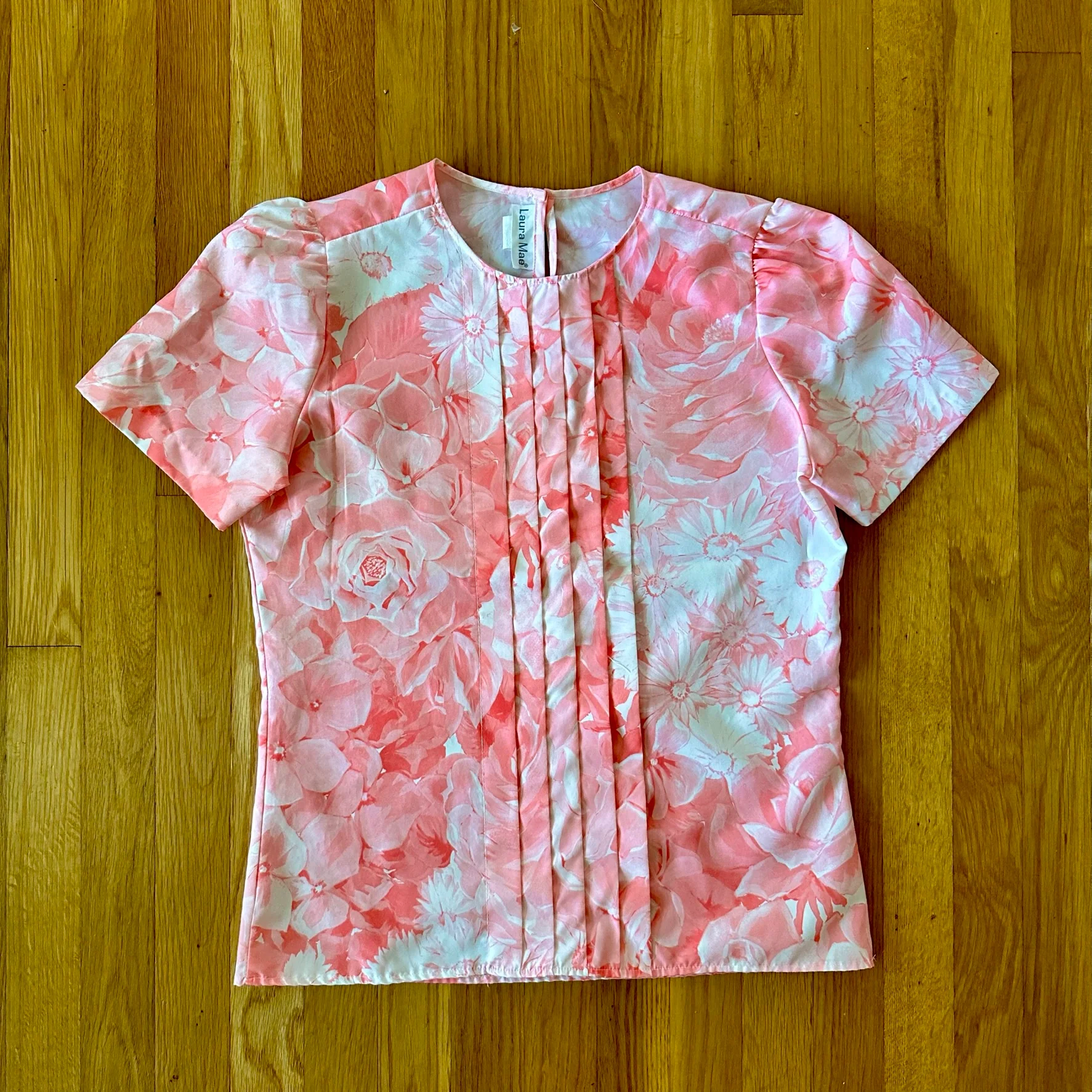 80s Pink White Floral Blouse By Laura Mae - Image 3