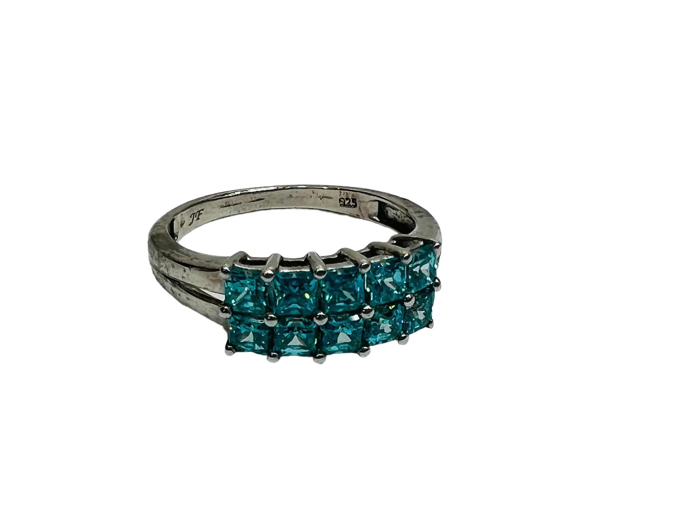 80s Platinum Over Sterling Band Ring Blue Cz Gems Sz 9 By J Francis - Image 11