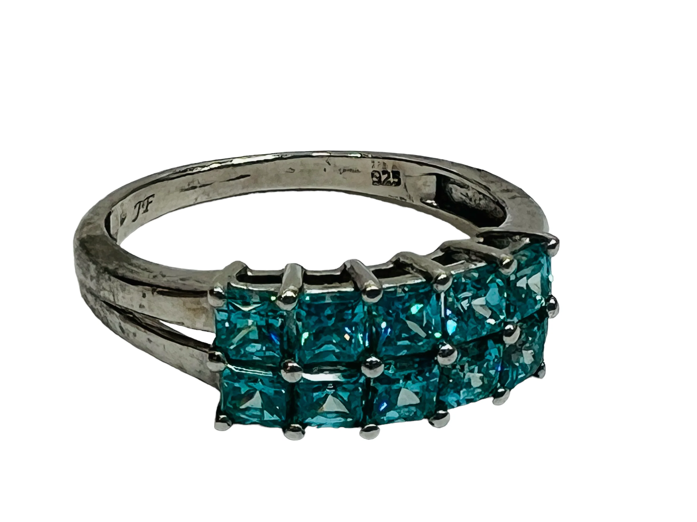 80s Platinum Over Sterling Band Ring Blue Cz Gems Sz 9 By J Francis - Image 12