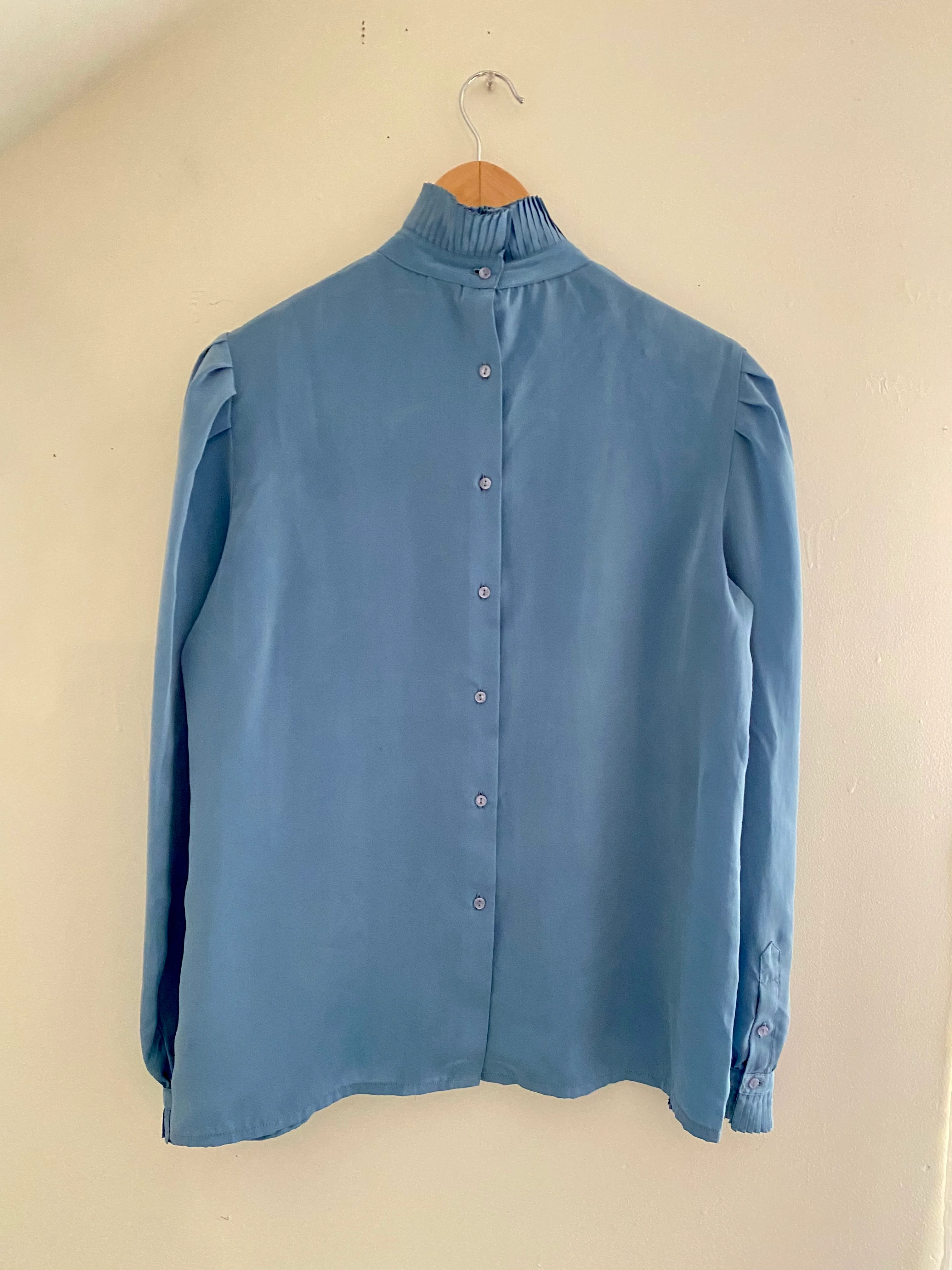 80s Pleated Mock Neck Puff Sleeve Shimmer Blouse By Jean Depierre - Image 10