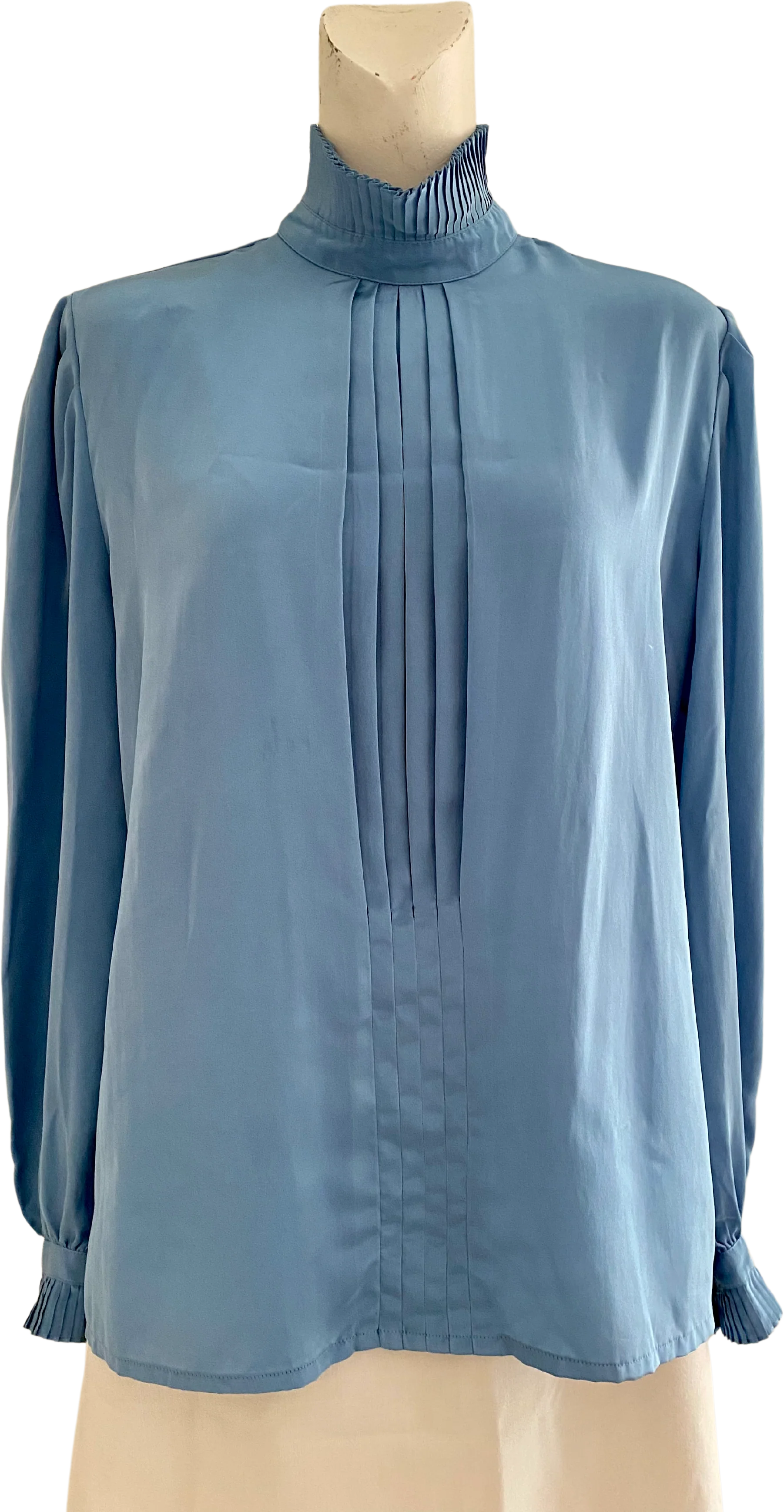 80s Pleated Mock Neck Puff Sleeve Shimmer Blouse By Jean Depierre - Image 2