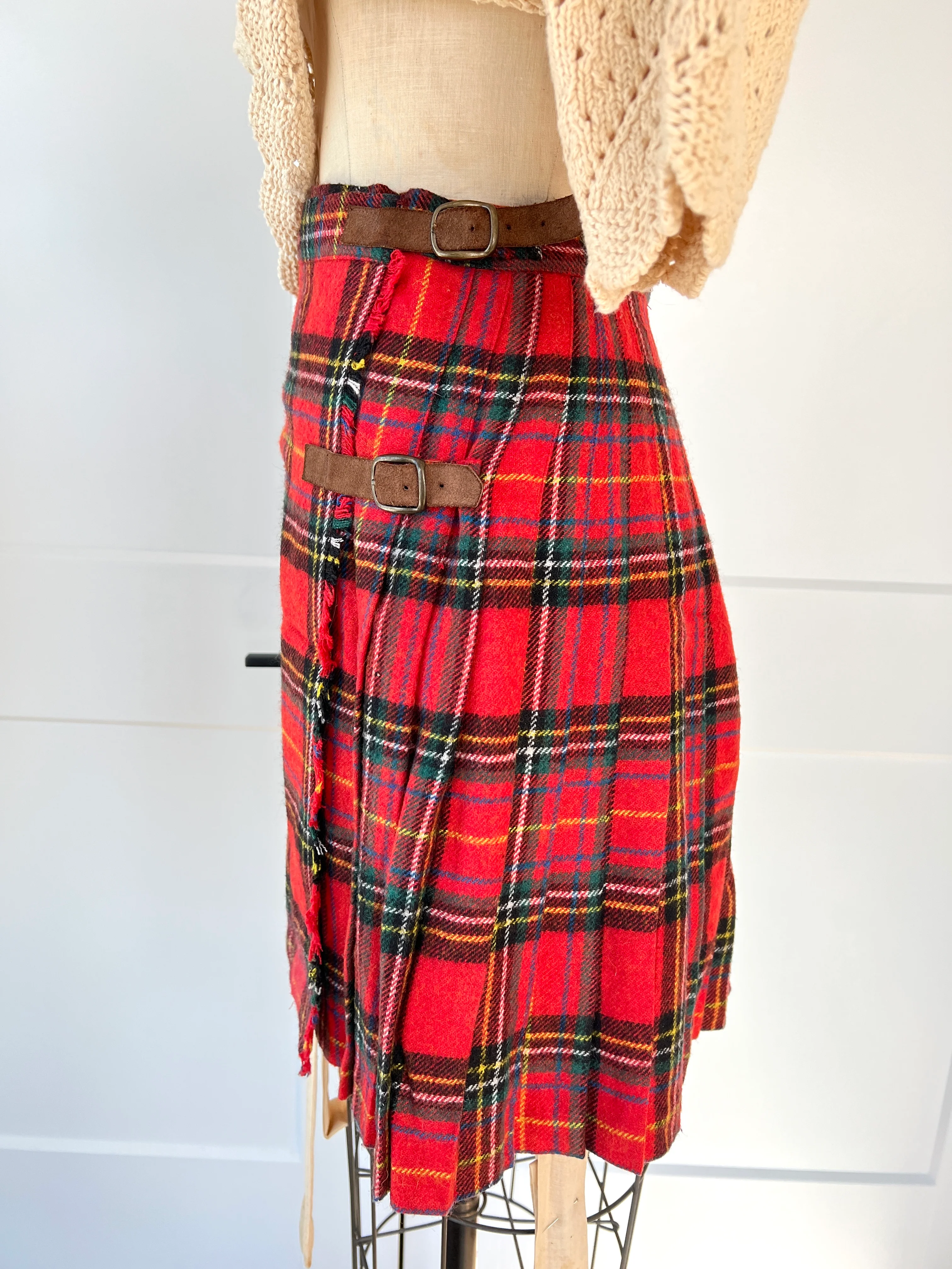 80s Pleated Tartan Wrap Skirt - Image 5
