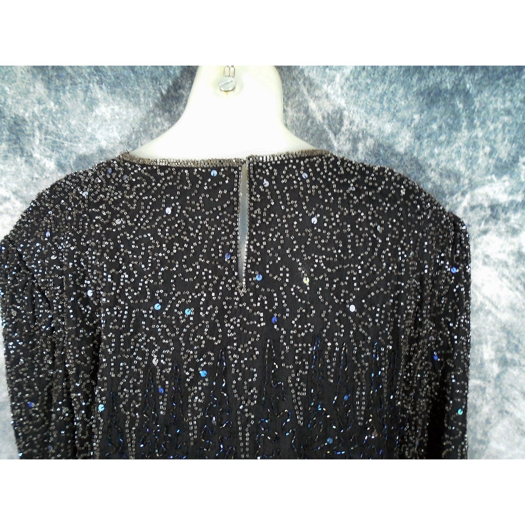 80s Plus Size Black Beaded Sequin Dressy Top - Image 6