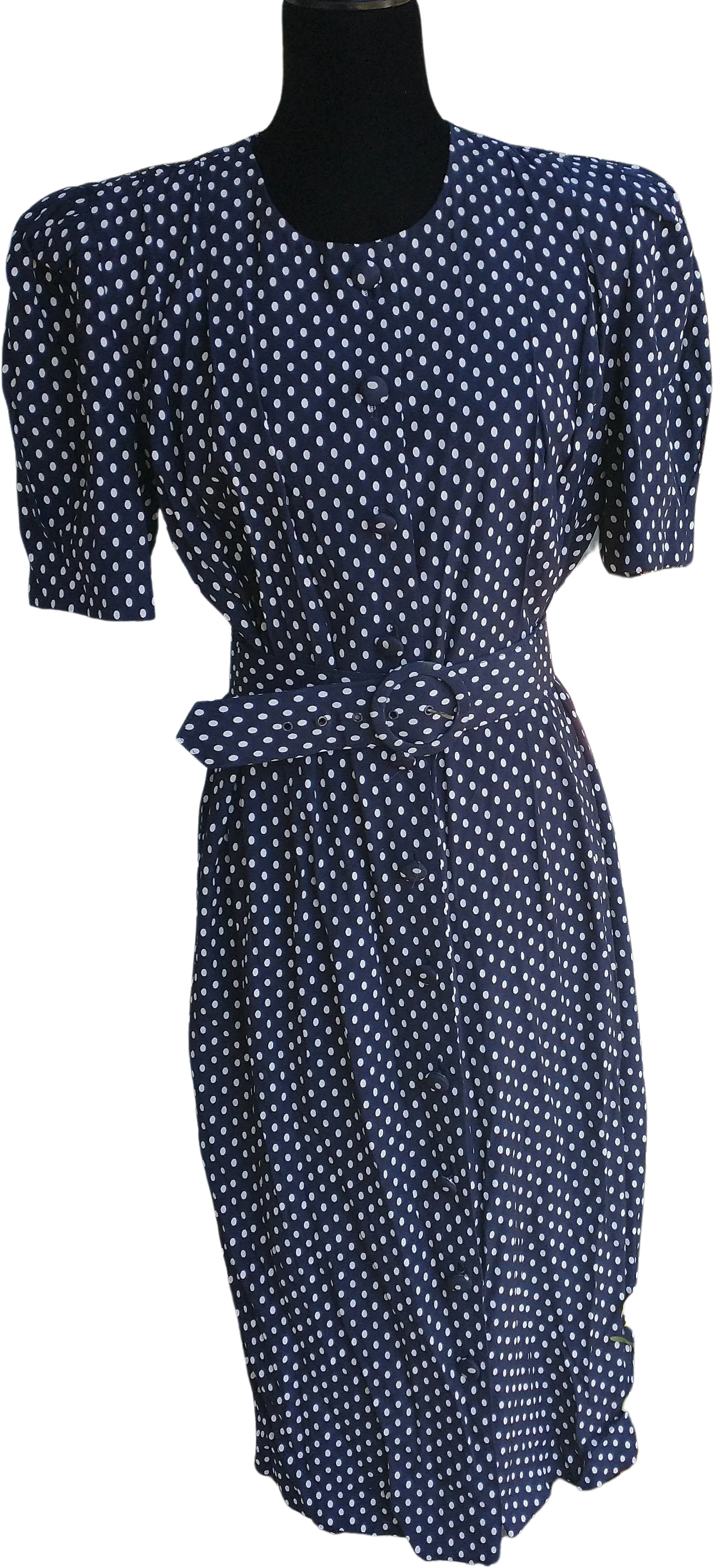 80s Polka Dot Vintage Blouson Dress Made In Usa Shirt Dress by SL Fashions