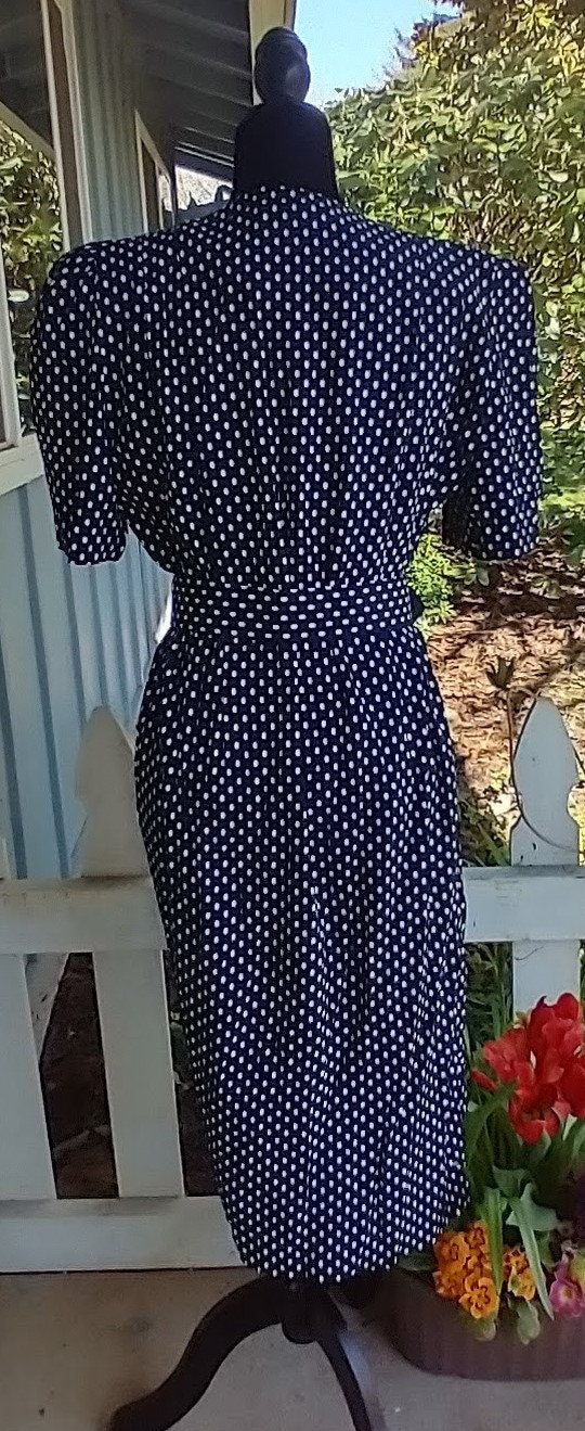 80s Polka Dot Vintage Blouson Dress Made In Usa Shirt Dress by SL Fashions - Image 2
