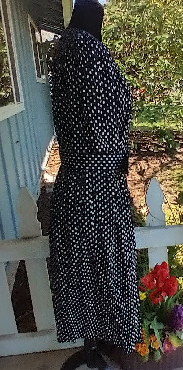80s Polka Dot Vintage Blouson Dress Made In Usa Shirt Dress by SL Fashions - Image 4