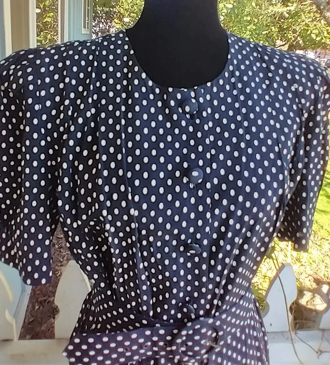 80s Polka Dot Vintage Blouson Dress Made In Usa Shirt Dress by SL Fashions - Image 5