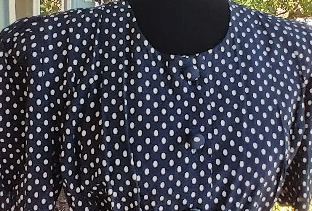 80s Polka Dot Vintage Blouson Dress Made In Usa Shirt Dress by SL Fashions - Image 8