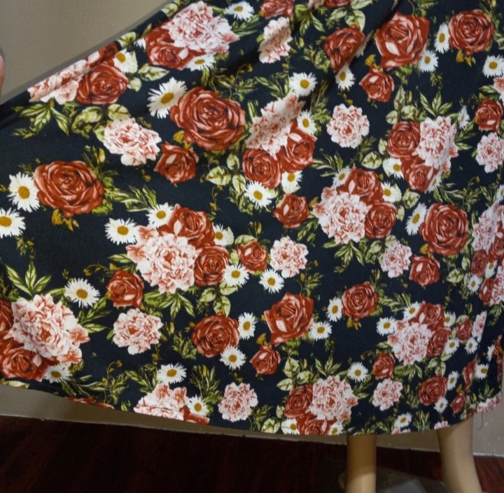 80s Polyester Floral Skirt With Attached Black Top By Handcrafted - Image 4