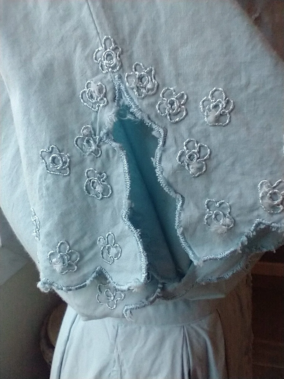 80s Powder Blue Cotton Dress Princess Di Style Embroidered Full Skirt Butterfly Sleeves Women's M by James River Traders - Image 3