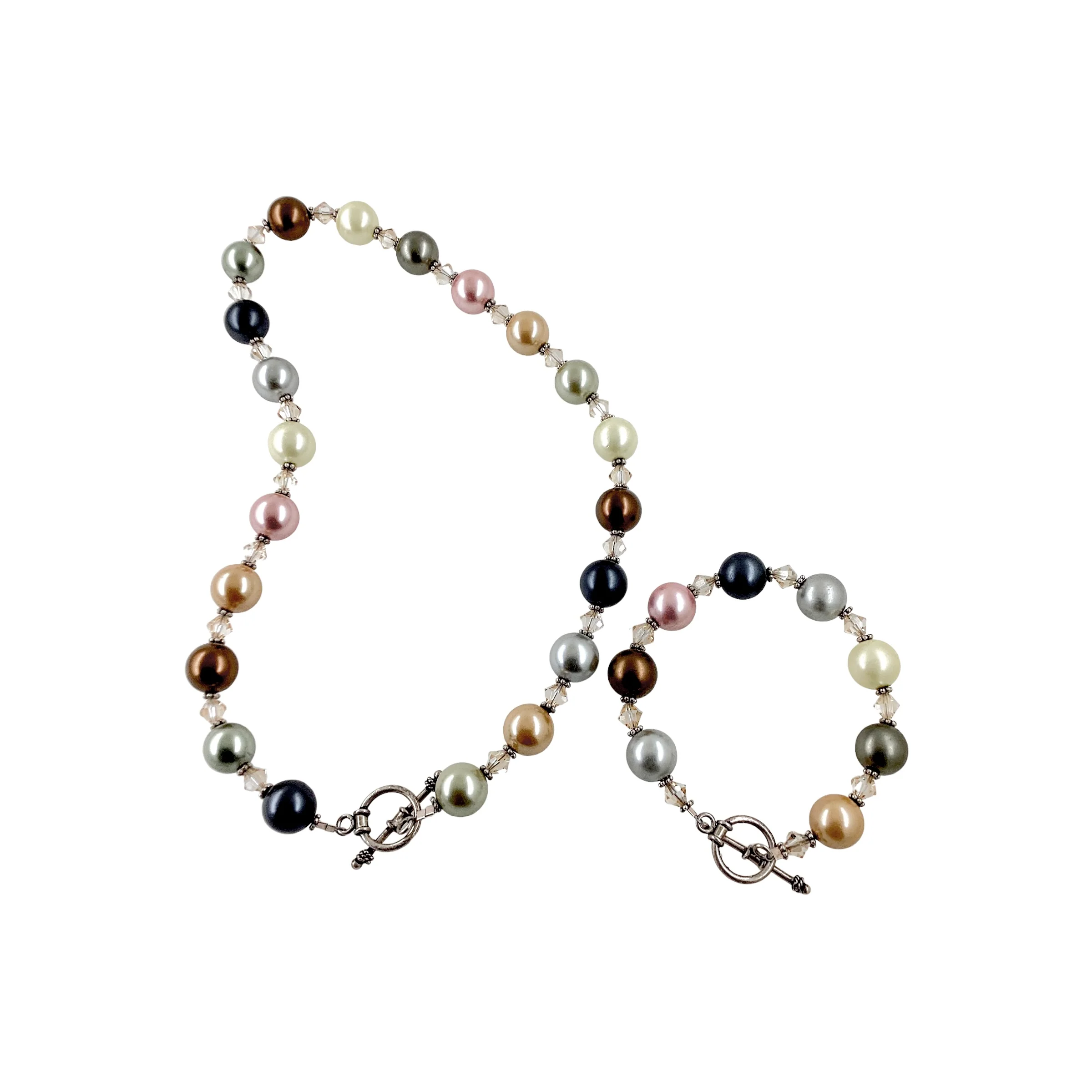 80s Preppy Colorful Glass Pearls Bracelet Necklace Set - Image 10