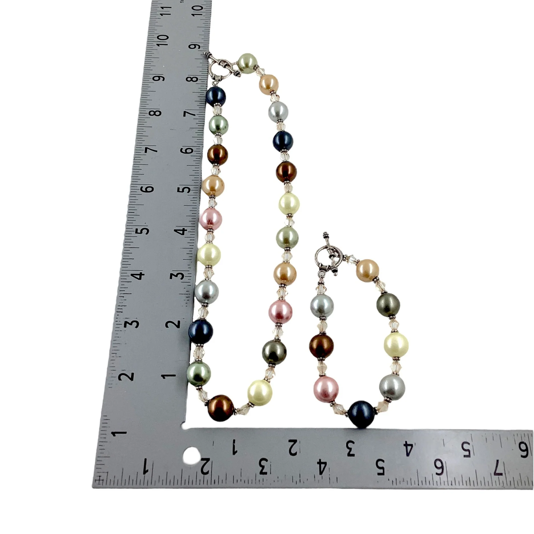80s Preppy Colorful Glass Pearls Bracelet Necklace Set - Image 12