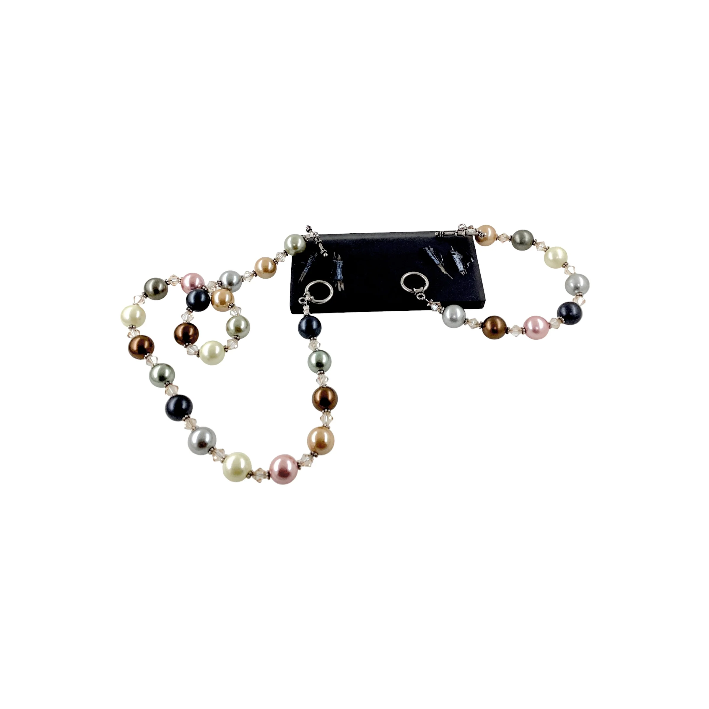 80s Preppy Colorful Glass Pearls Bracelet Necklace Set - Image 13