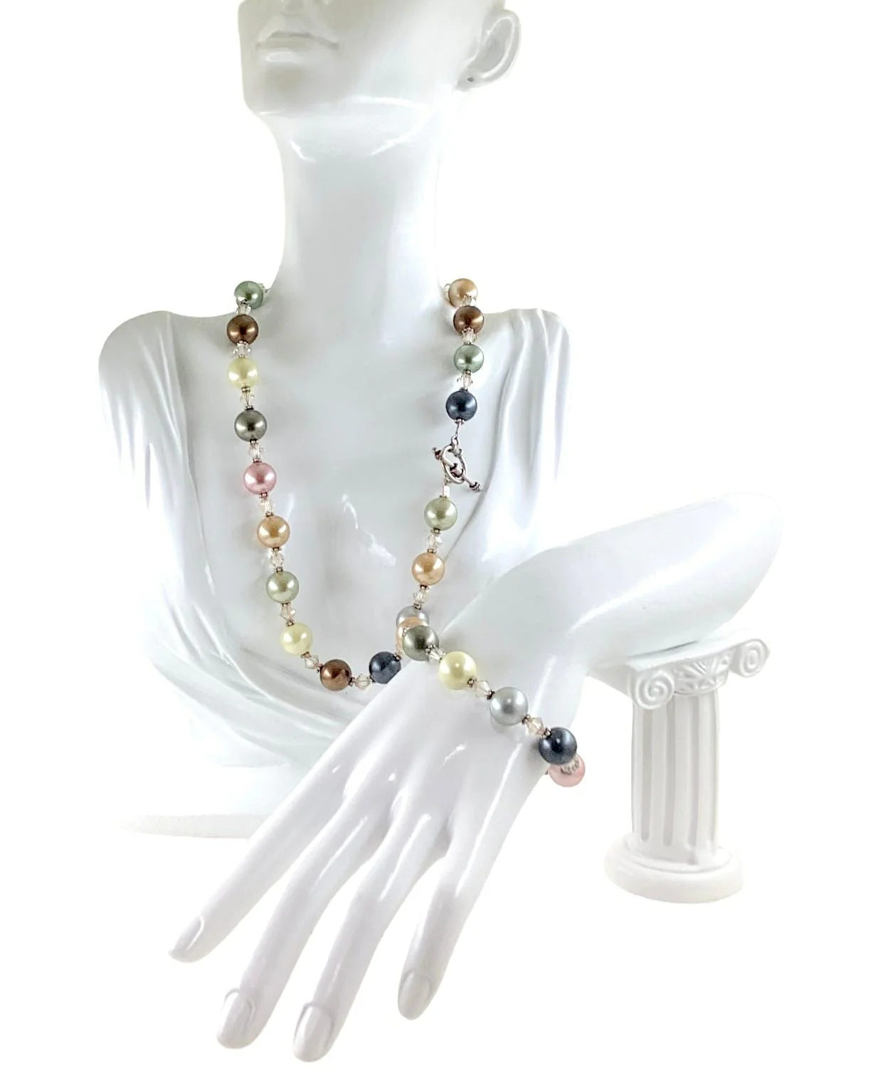 80s Preppy Colorful Glass Pearls Bracelet Necklace Set - Image 2