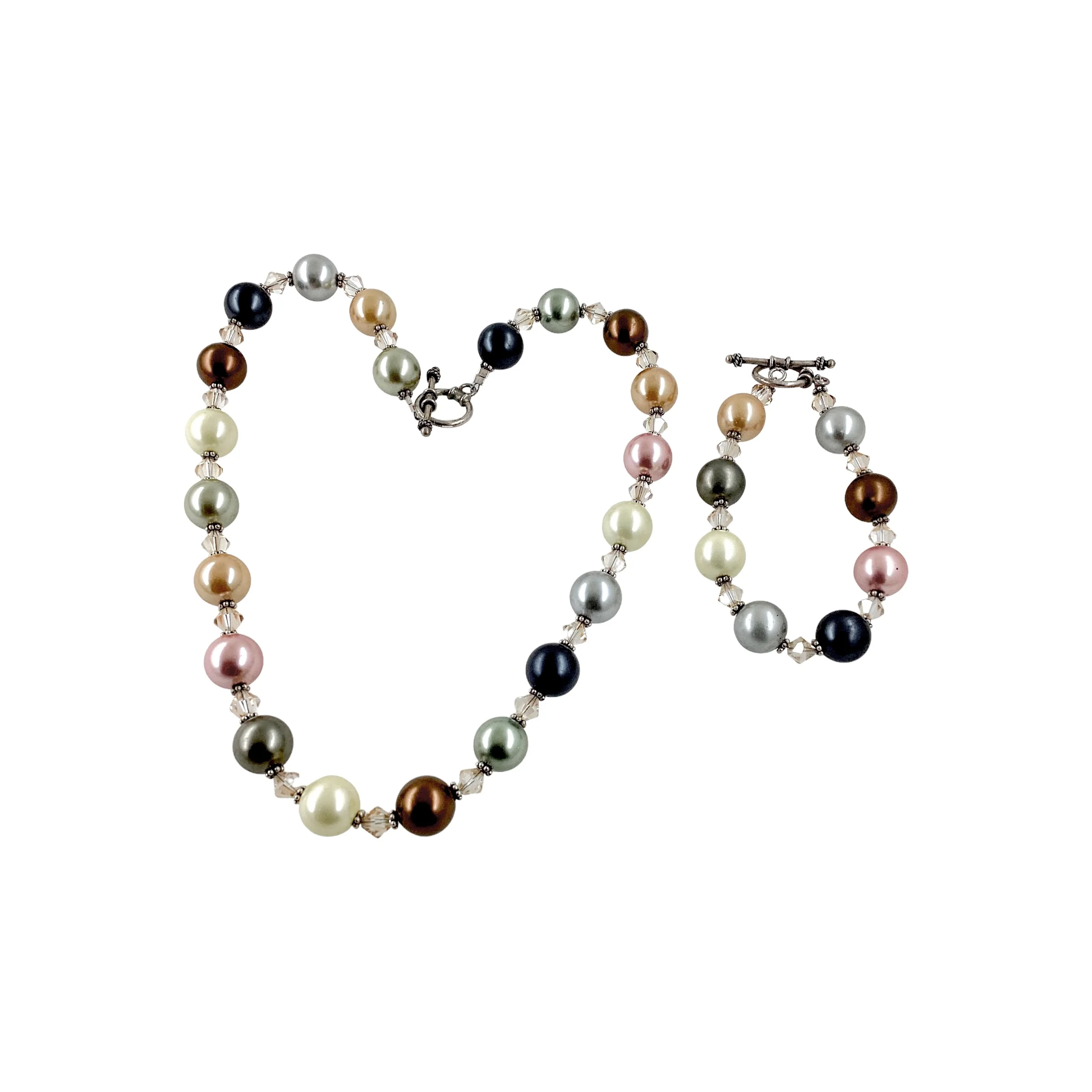 80s Preppy Colorful Glass Pearls Bracelet Necklace Set - Image 3