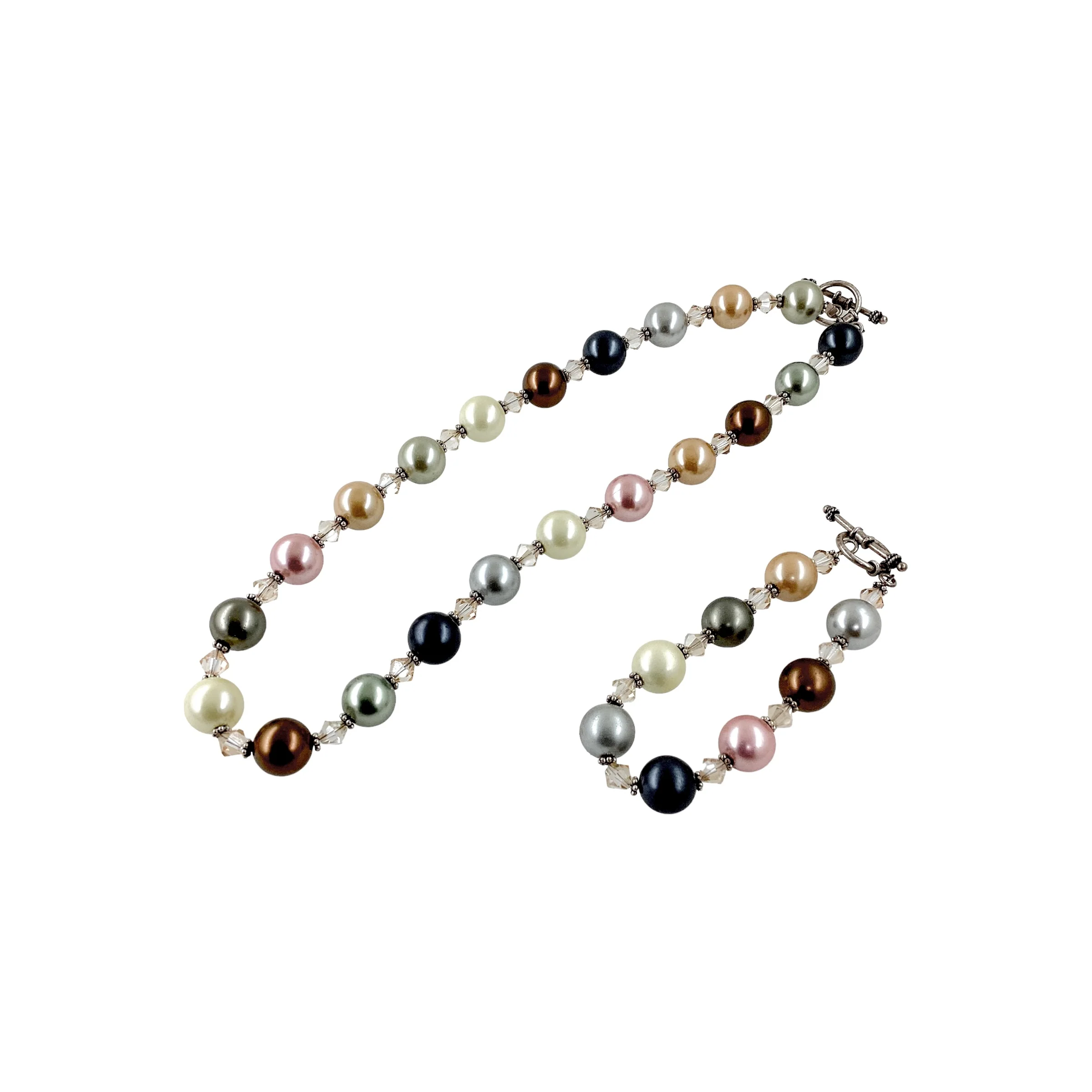 80s Preppy Colorful Glass Pearls Bracelet Necklace Set - Image 4