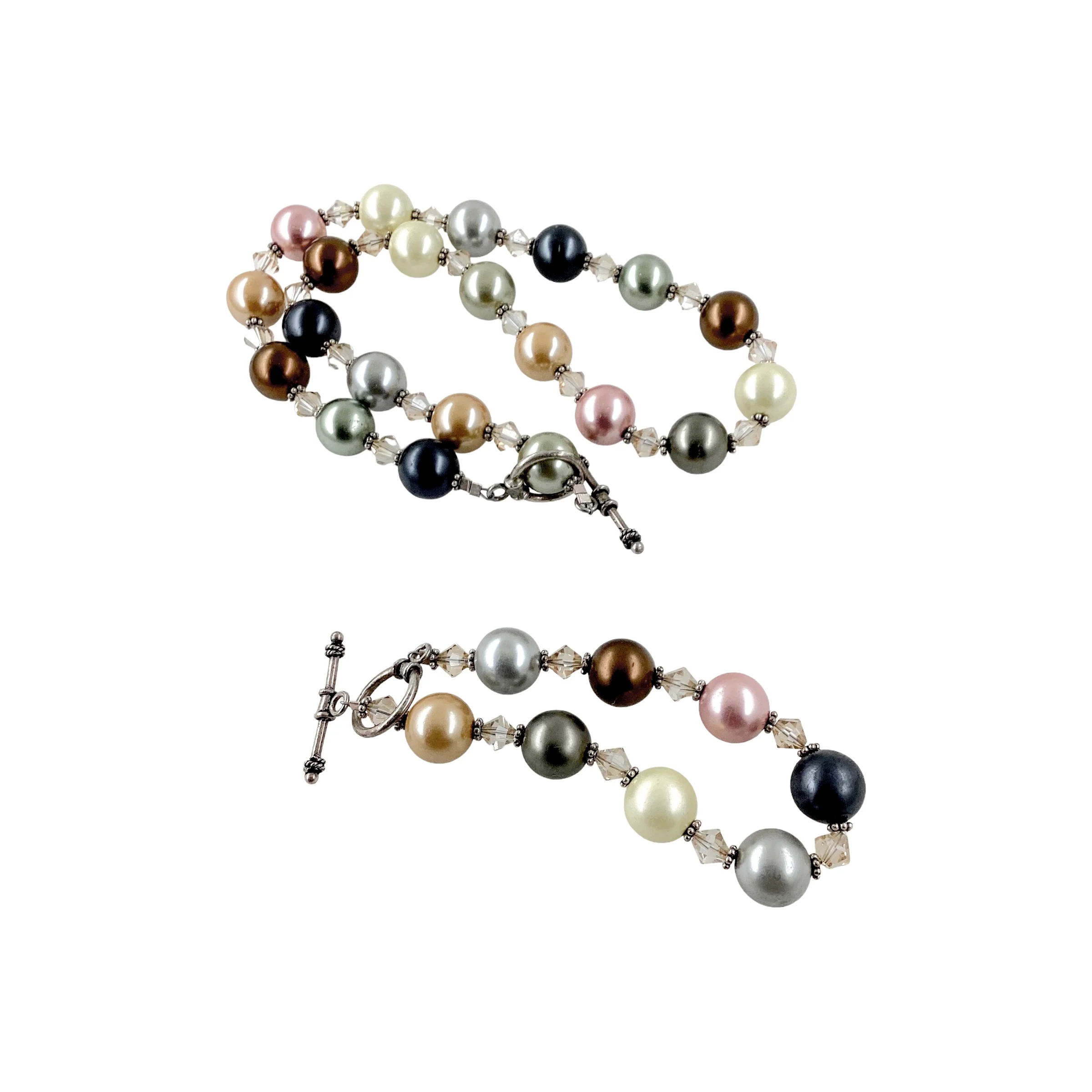80s Preppy Colorful Glass Pearls Bracelet Necklace Set - Image 6