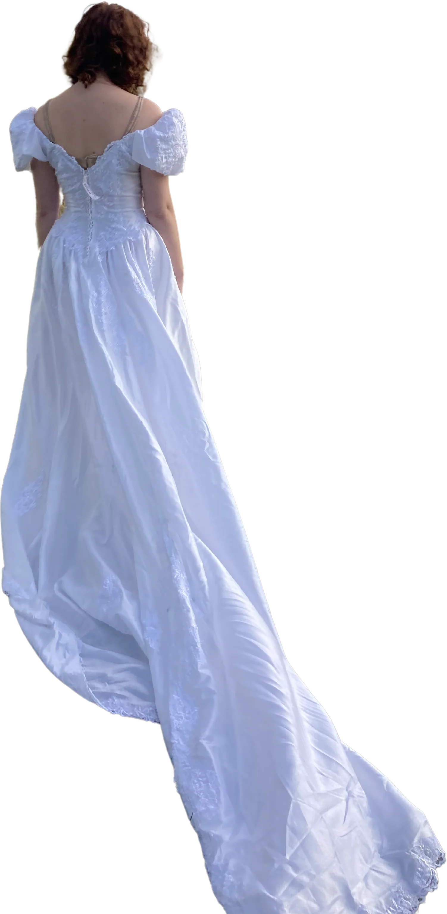 80s Puff Sleeve Ball Gown Beaded Wedding Dress - Image 2