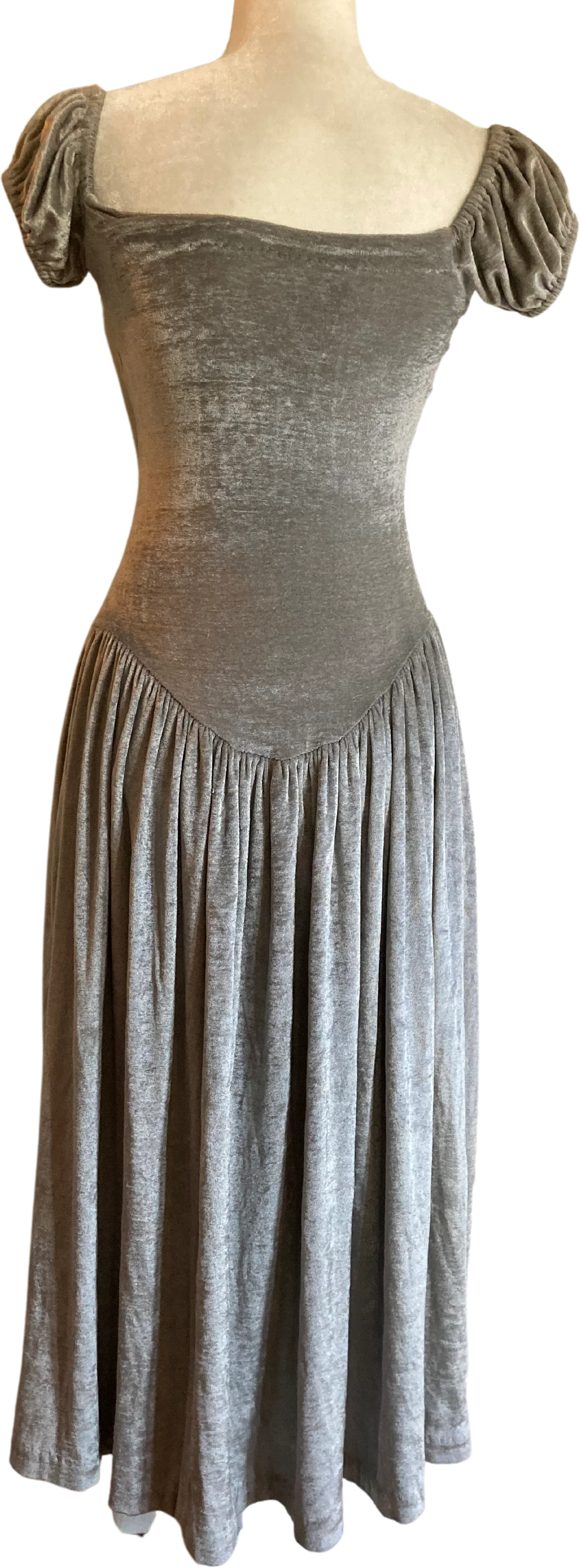 80s Punk Face Pane Velvet Princess Style Silver Dress By Betsey Johnson - Image 2