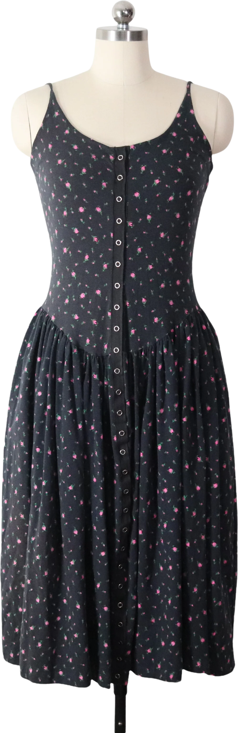 80s Punk Label Rosebud Floral Knit Full Skirt Dress By Betsey Johnson