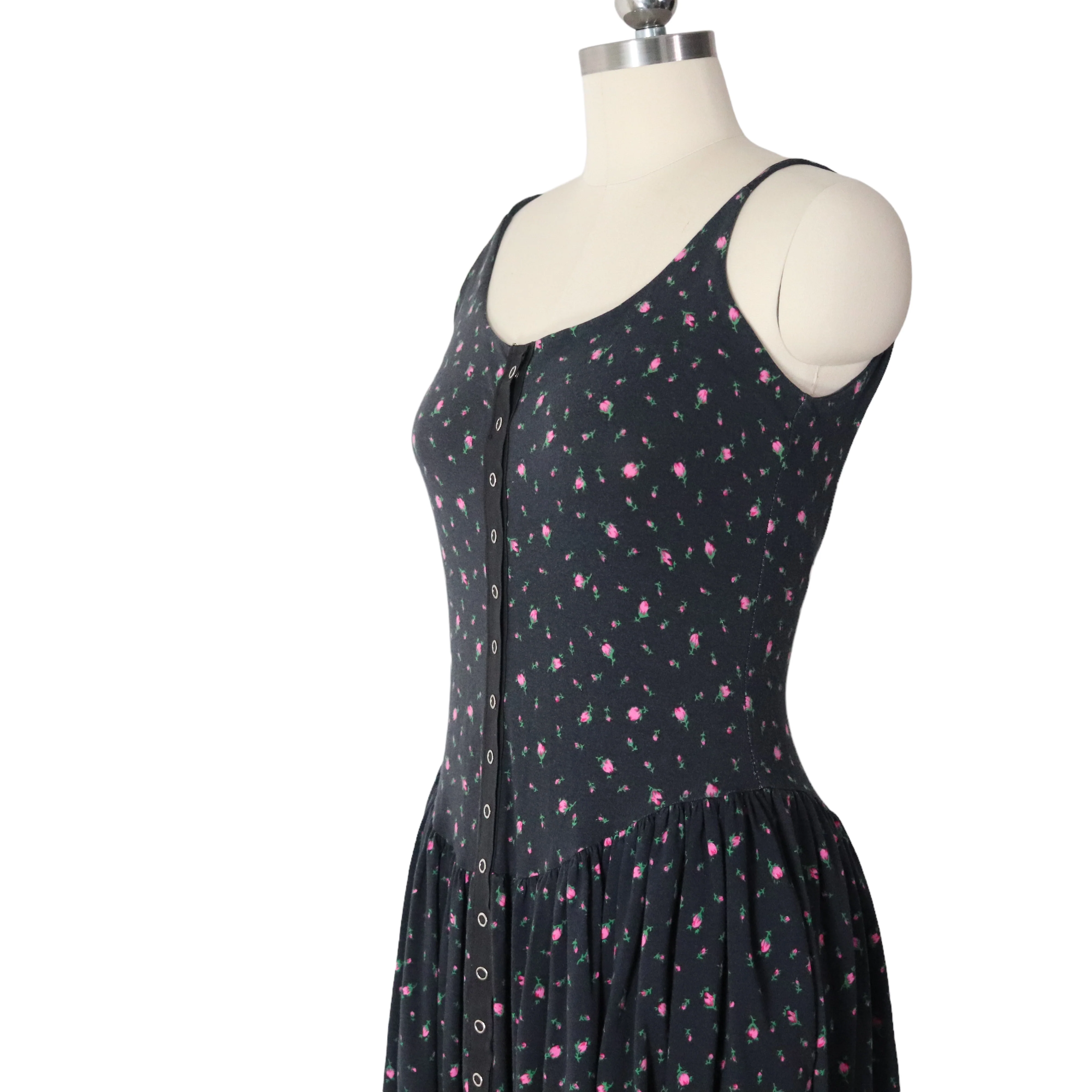 80s Punk Label Rosebud Floral Knit Full Skirt Dress By Betsey Johnson - Image 6