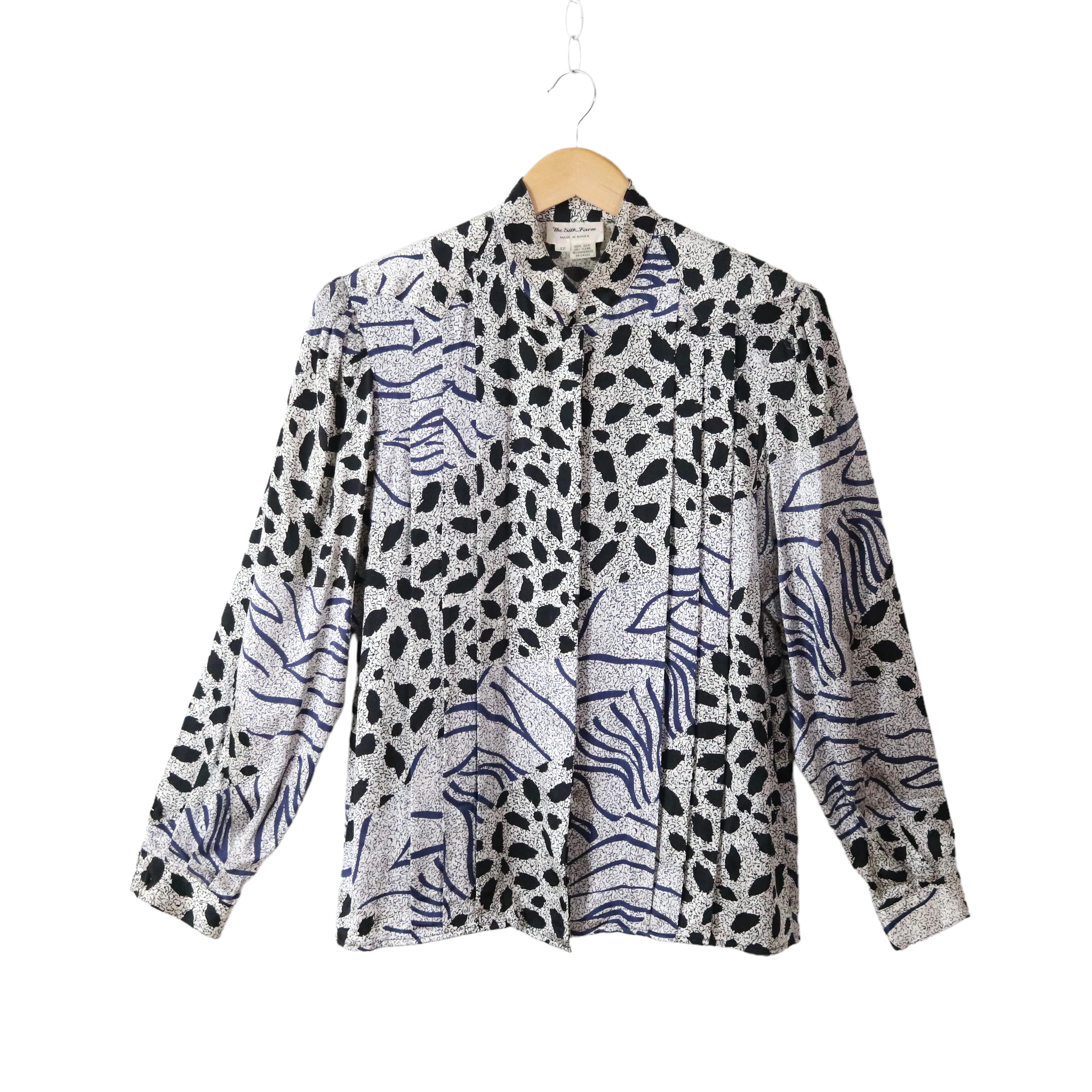 80s Pure Silk Abstract Art Pleated Blouse Top Shirt By The Silk Farm - Image 6