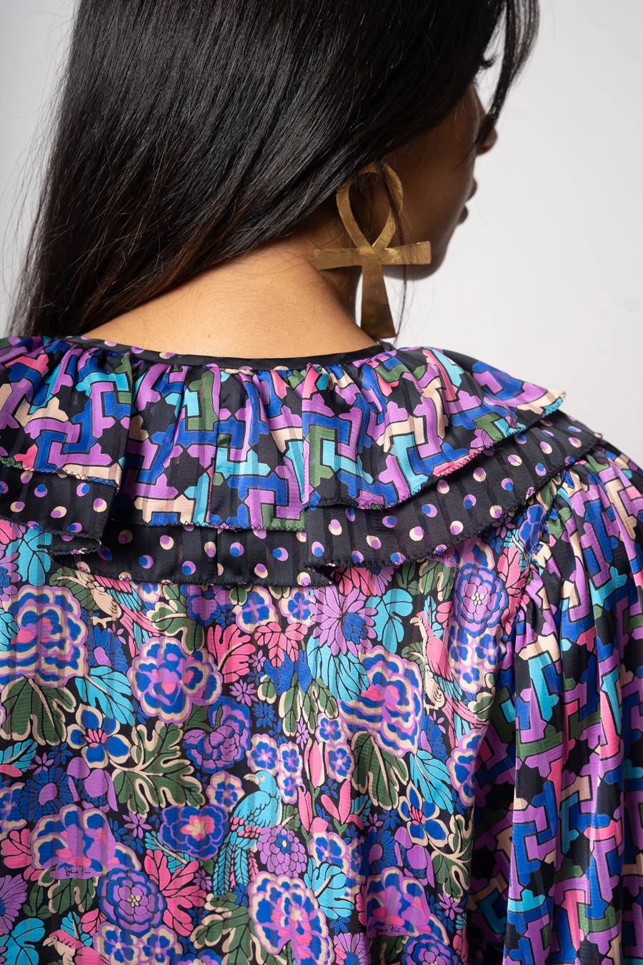 80s Purple and Multicolor Blouse by Diane Freis - Image 13