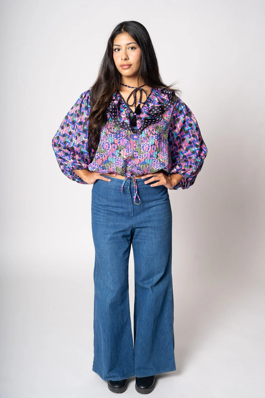 80s Purple and Multicolor Blouse by Diane Freis - Image 4
