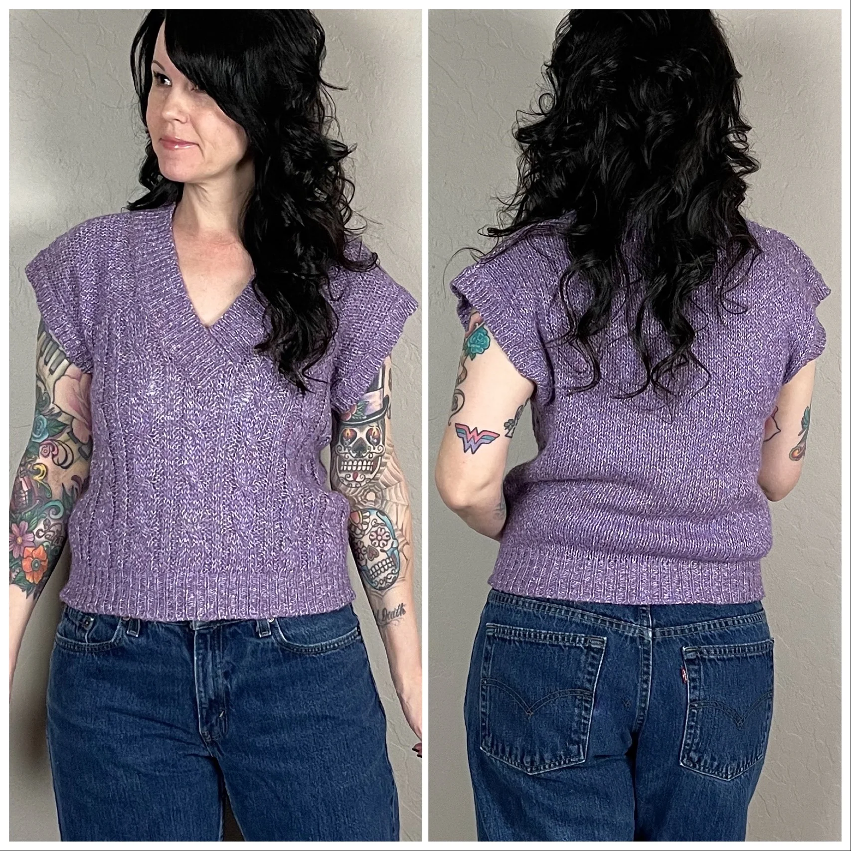 80s Purple Cable Knit V-neck Sweater Vest By Evian Ltd - Image 4