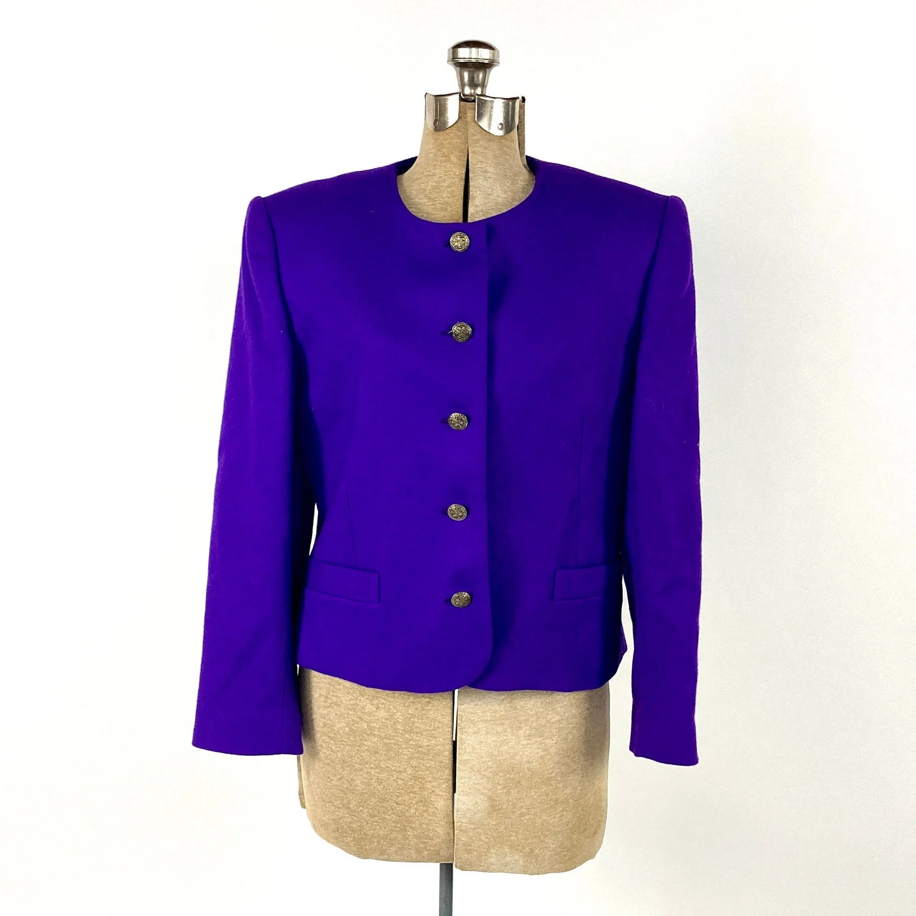 80s Purple Cropped Blazer Vintage Square Boxy Sport Coat Wool Bright Dress Jacket by Petites By Fundamental Things - Image 5