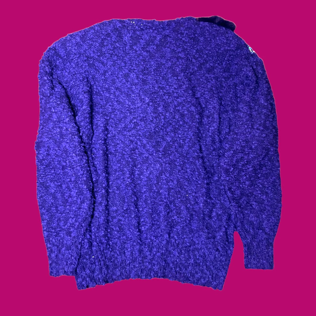 80s Purple Fur Turquoise Lace Dilver Stud Sweater Nwt By 20ans Mariea Kim - Image 3