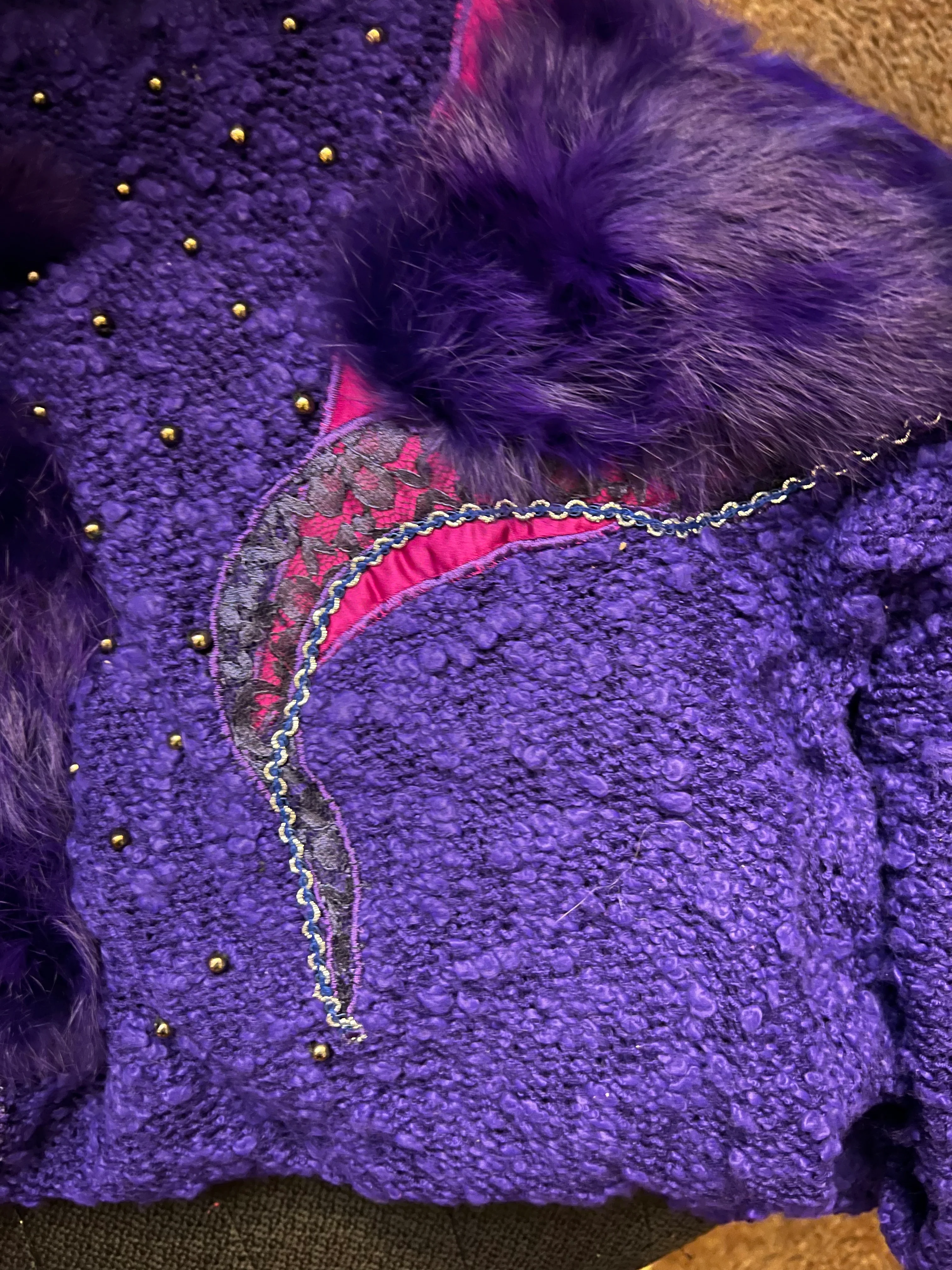 80s Purple Fur Turquoise Lace Dilver Stud Sweater Nwt By 20ans Mariea Kim - Image 5