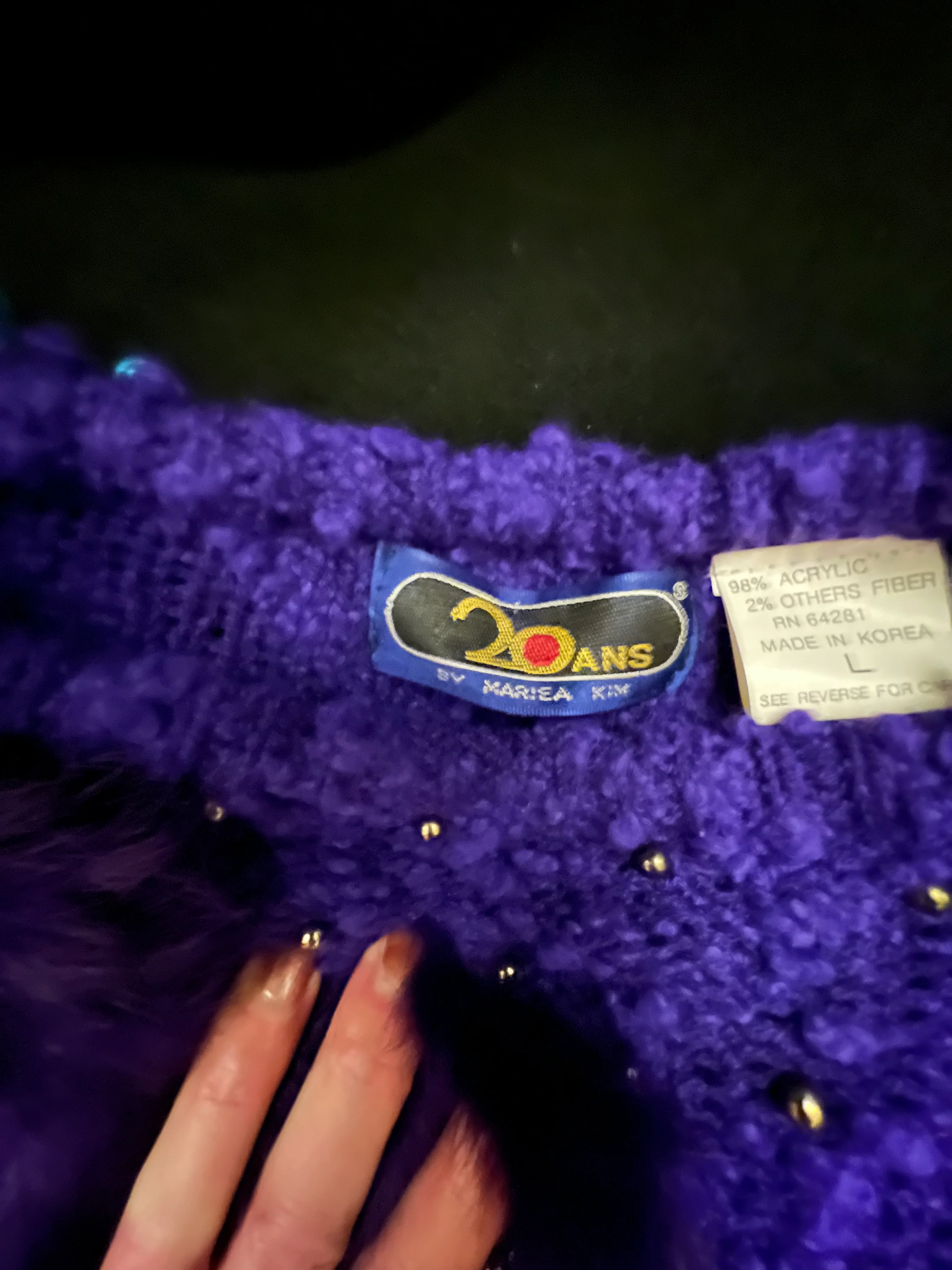 80s Purple Fur Turquoise Lace Dilver Stud Sweater Nwt By 20ans Mariea Kim - Image 8