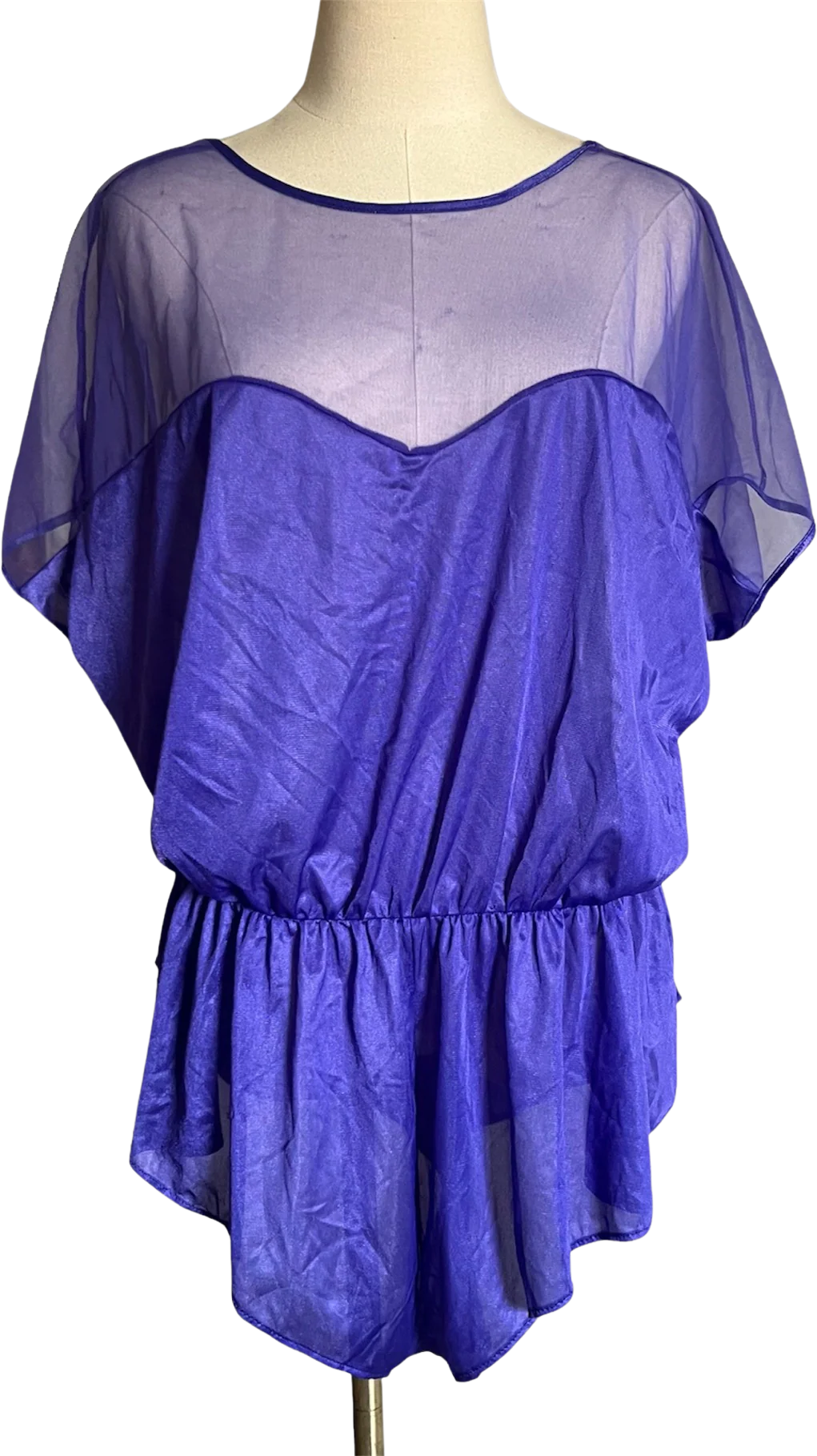80s Purple Mesh Satin Teddy Bodysuit