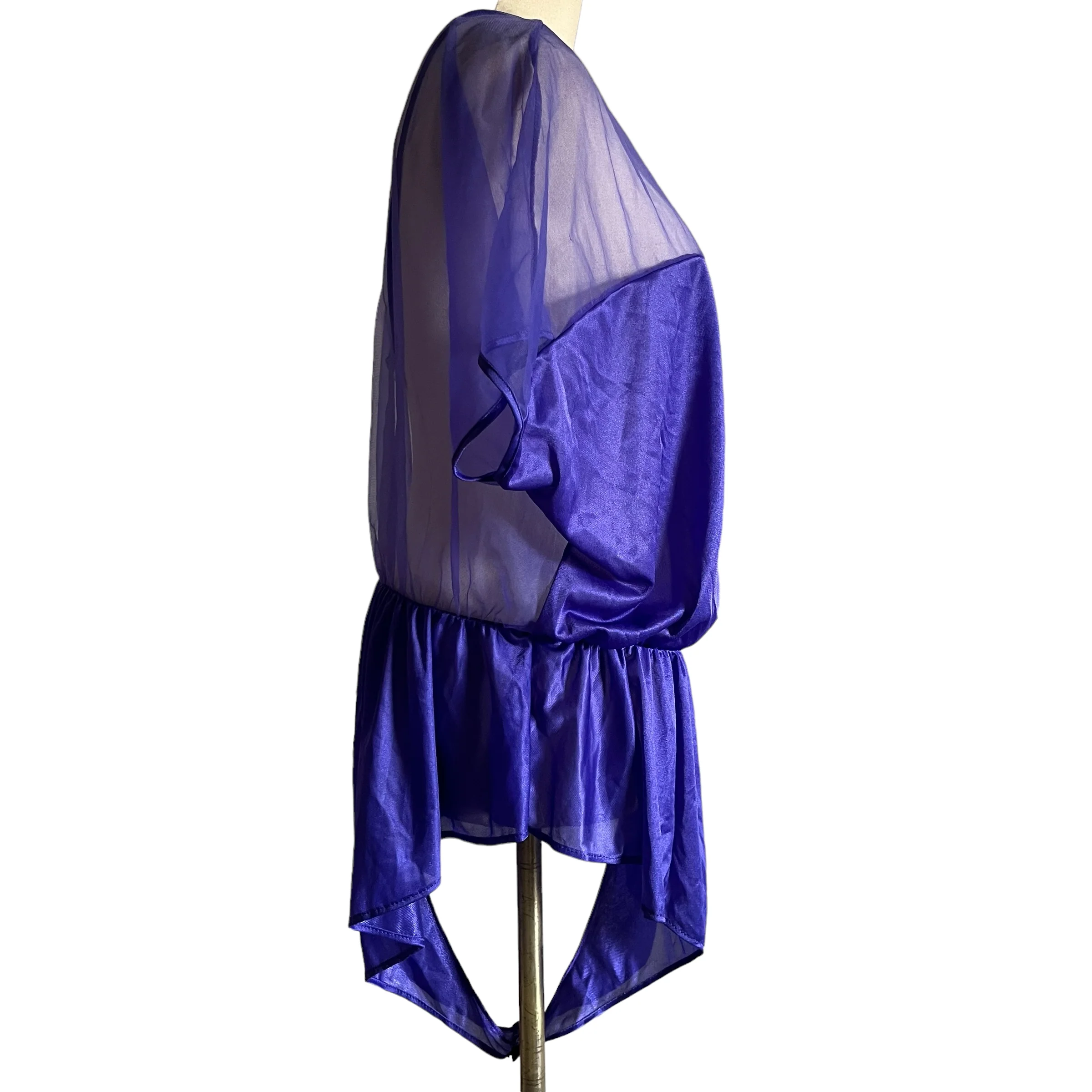 80s Purple Mesh Satin Teddy Bodysuit - Image 4