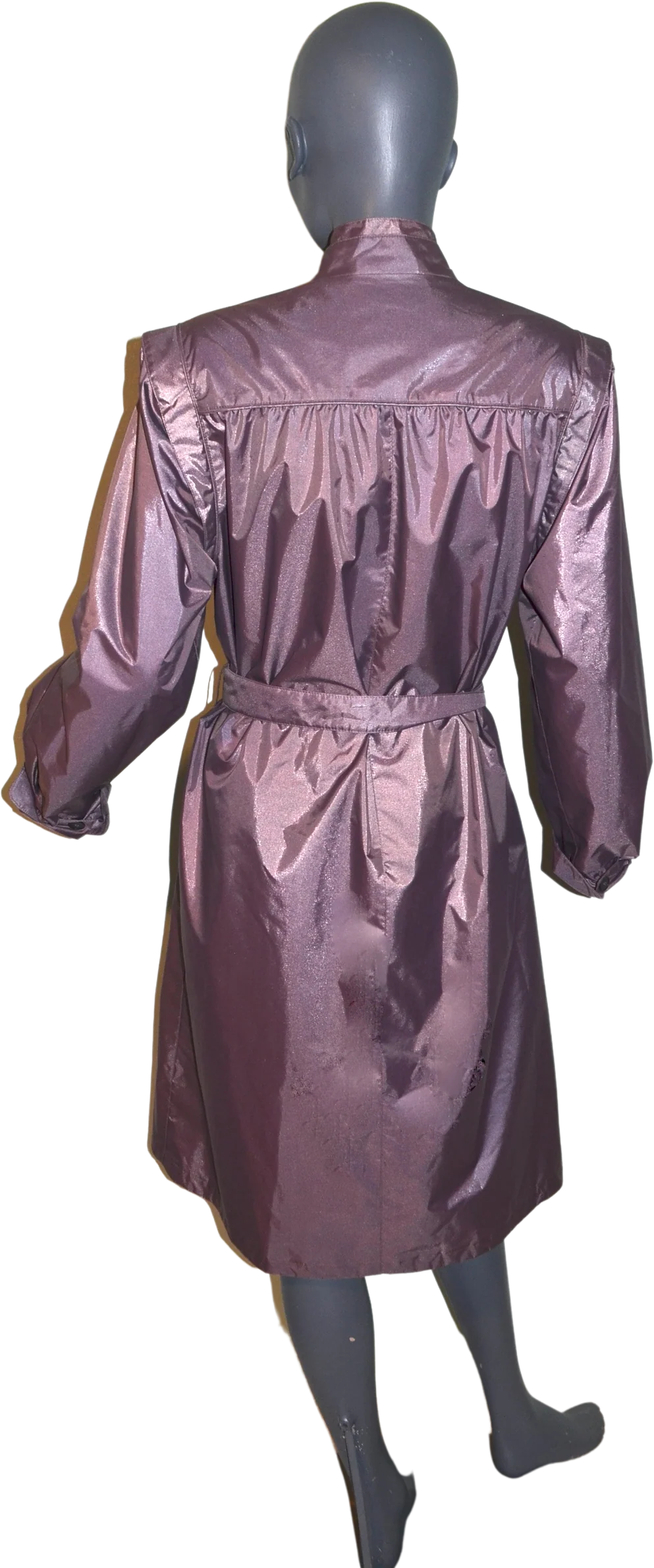80s Purple Shiny Plum Trench Coat Rain Coat Size 12 - Image 2