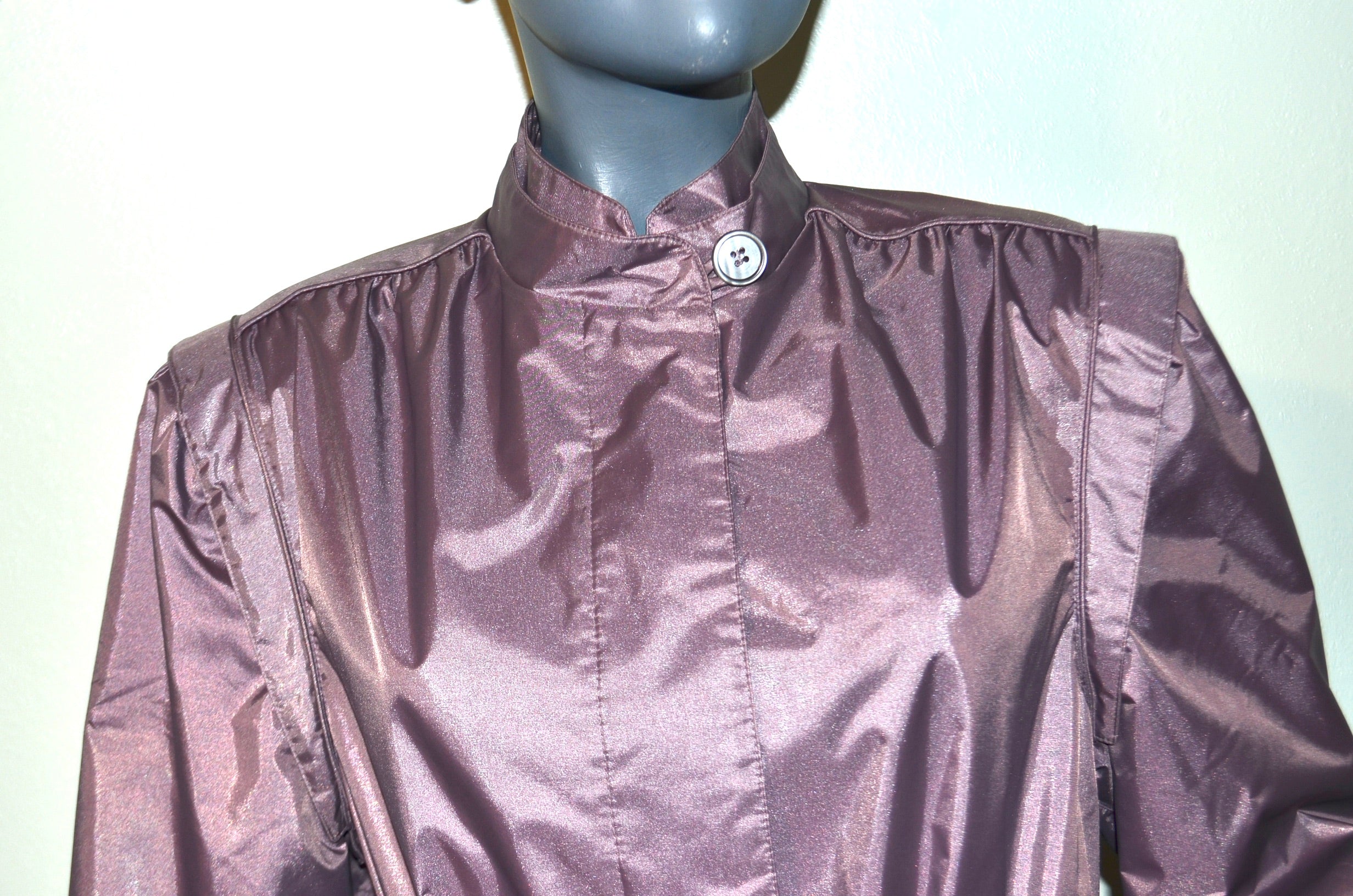 80s Purple Shiny Plum Trench Coat Rain Coat Size 12 - Image 5