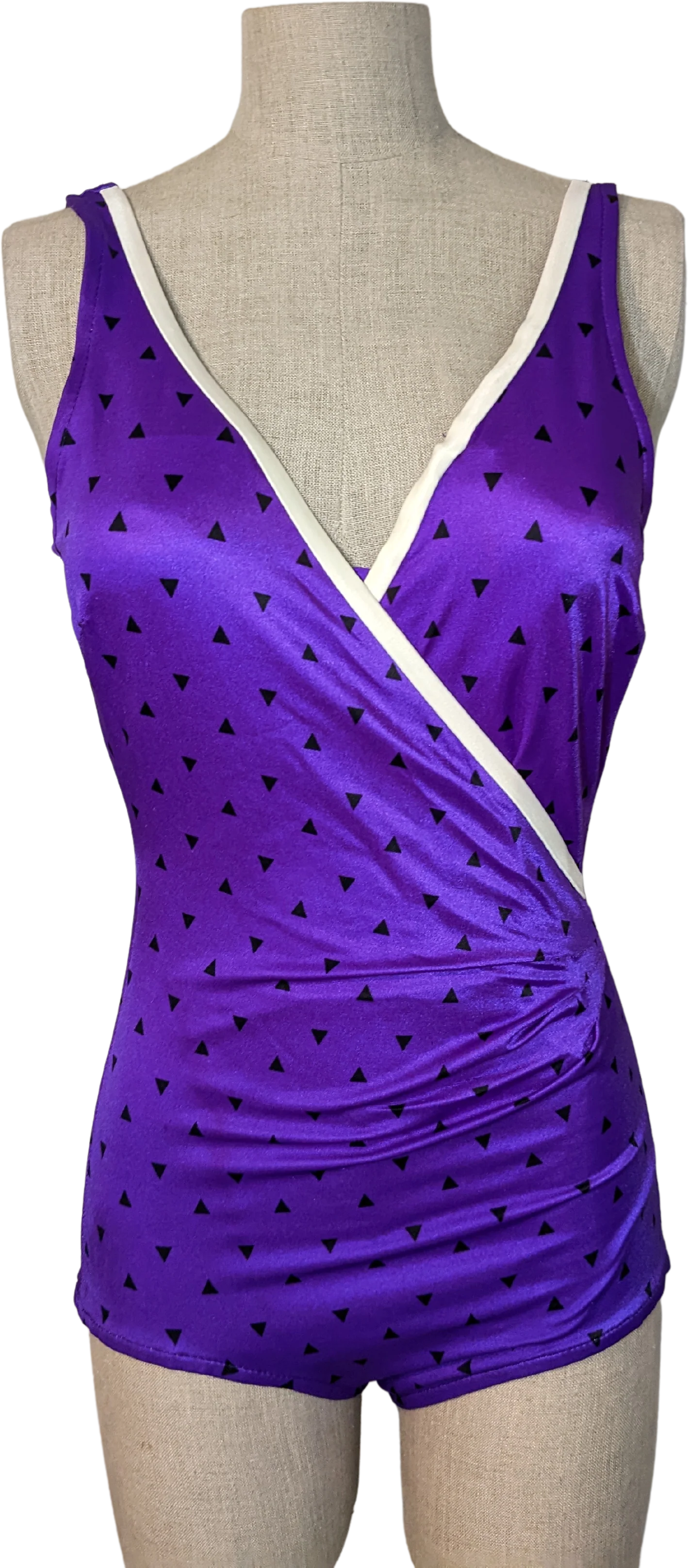 80s Purple Triangle One Piece Swimsuit By Maxine of Hollywood