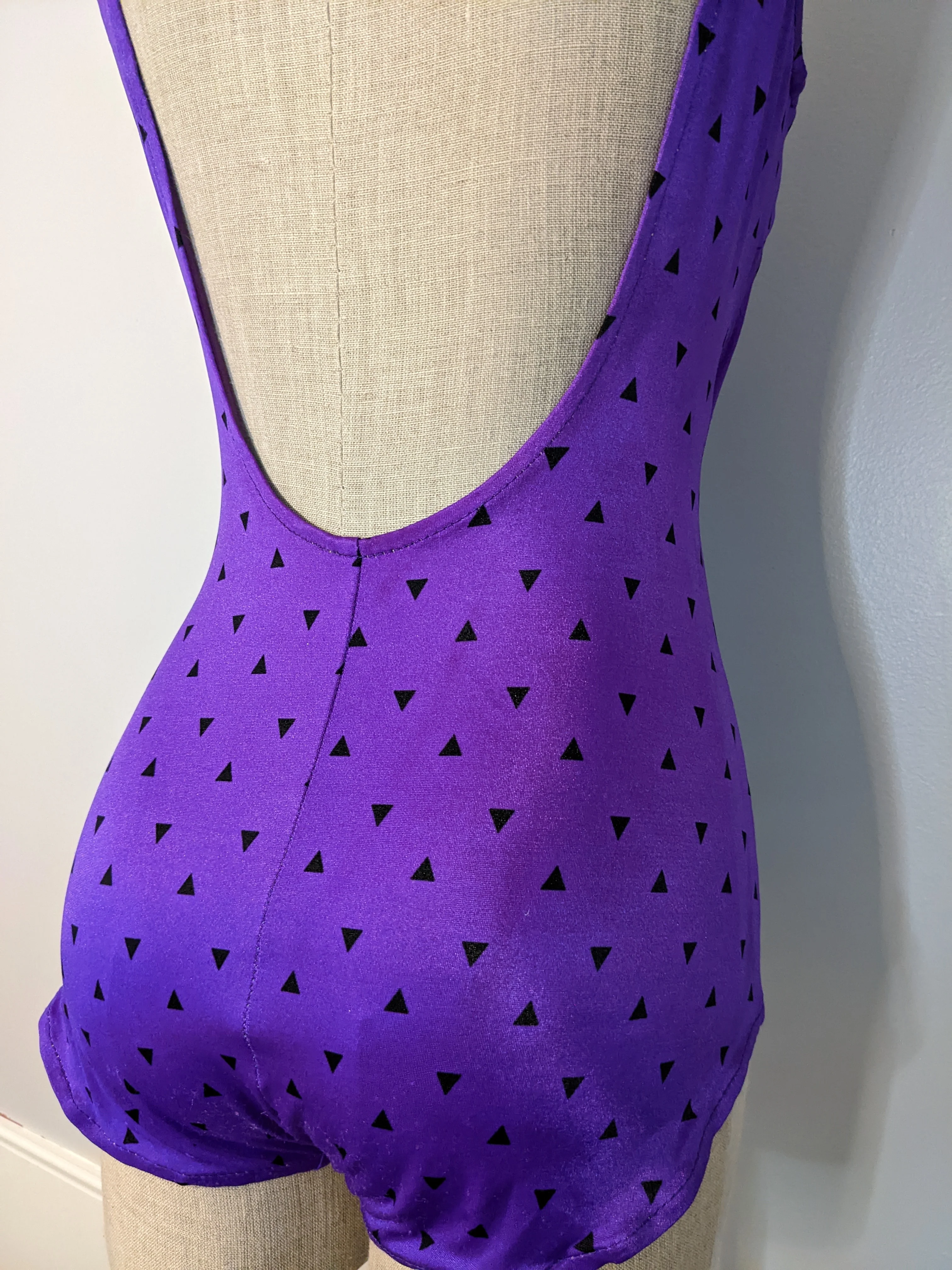 80s Purple Triangle One Piece Swimsuit By Maxine of Hollywood - Image 4
