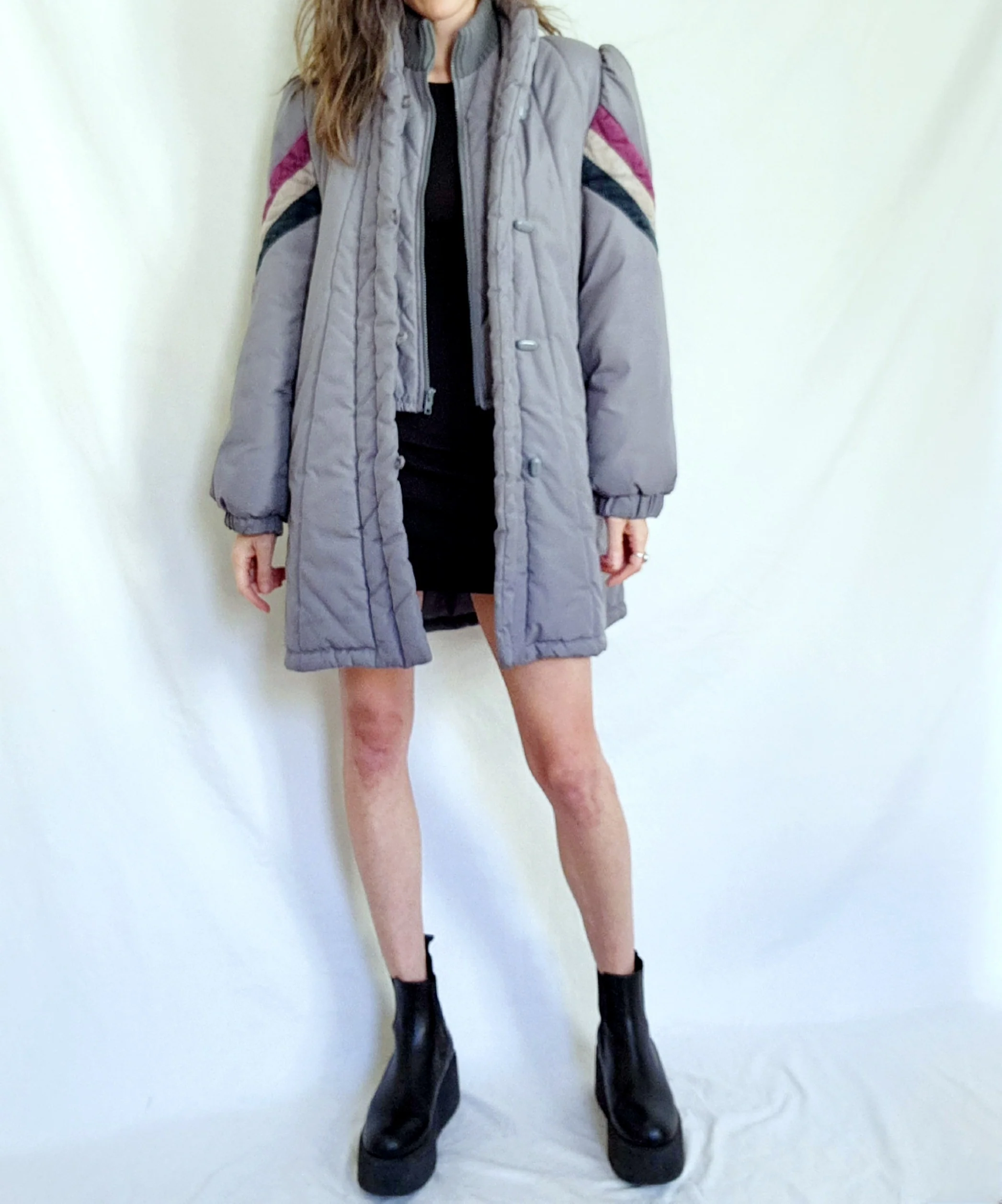 80s Quilted Puffer With Colorblock Corduroy Sleeves By Weather Wise by Betsy B - Image 3