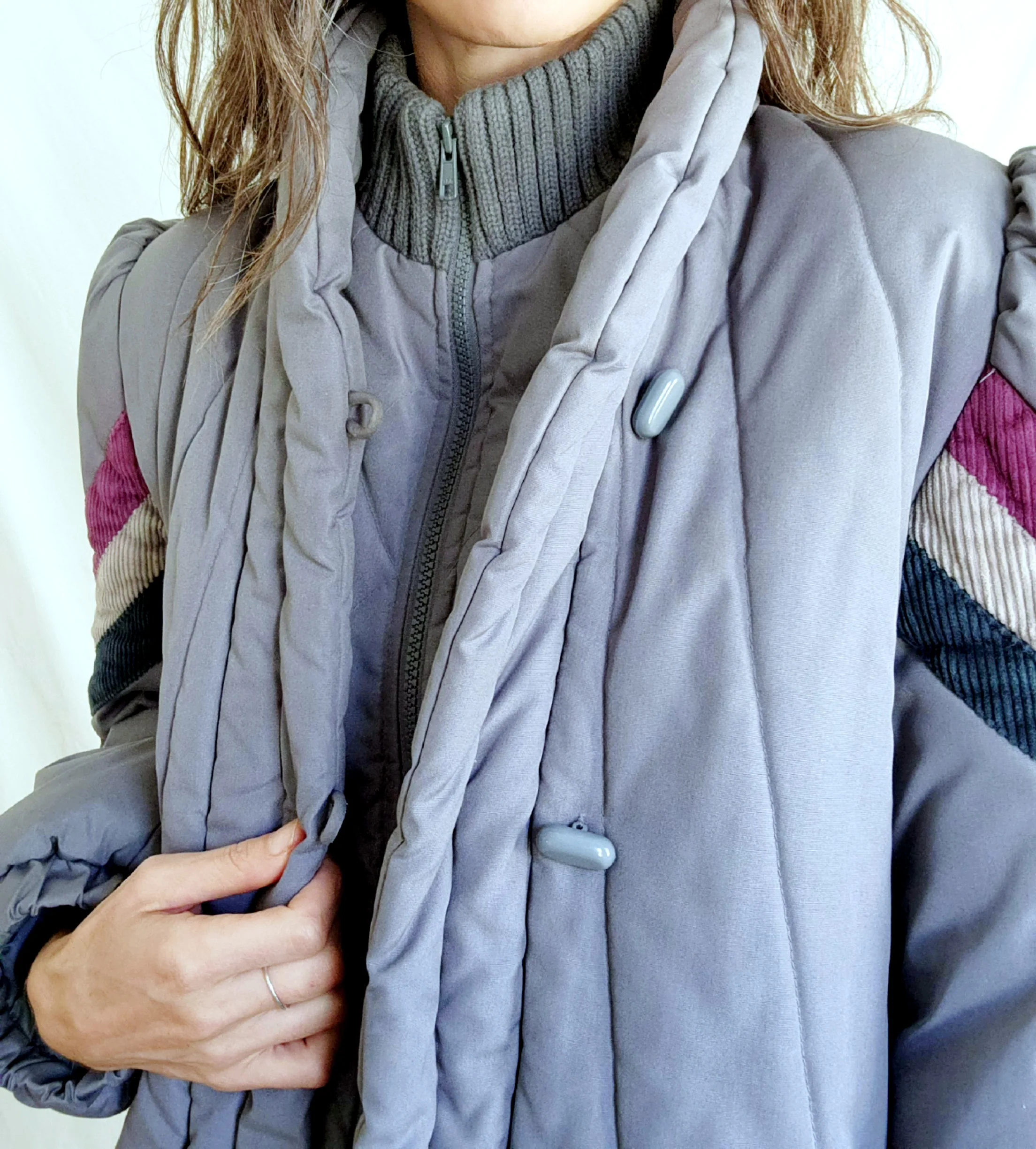 80s Quilted Puffer With Colorblock Corduroy Sleeves By Weather Wise by Betsy B - Image 4