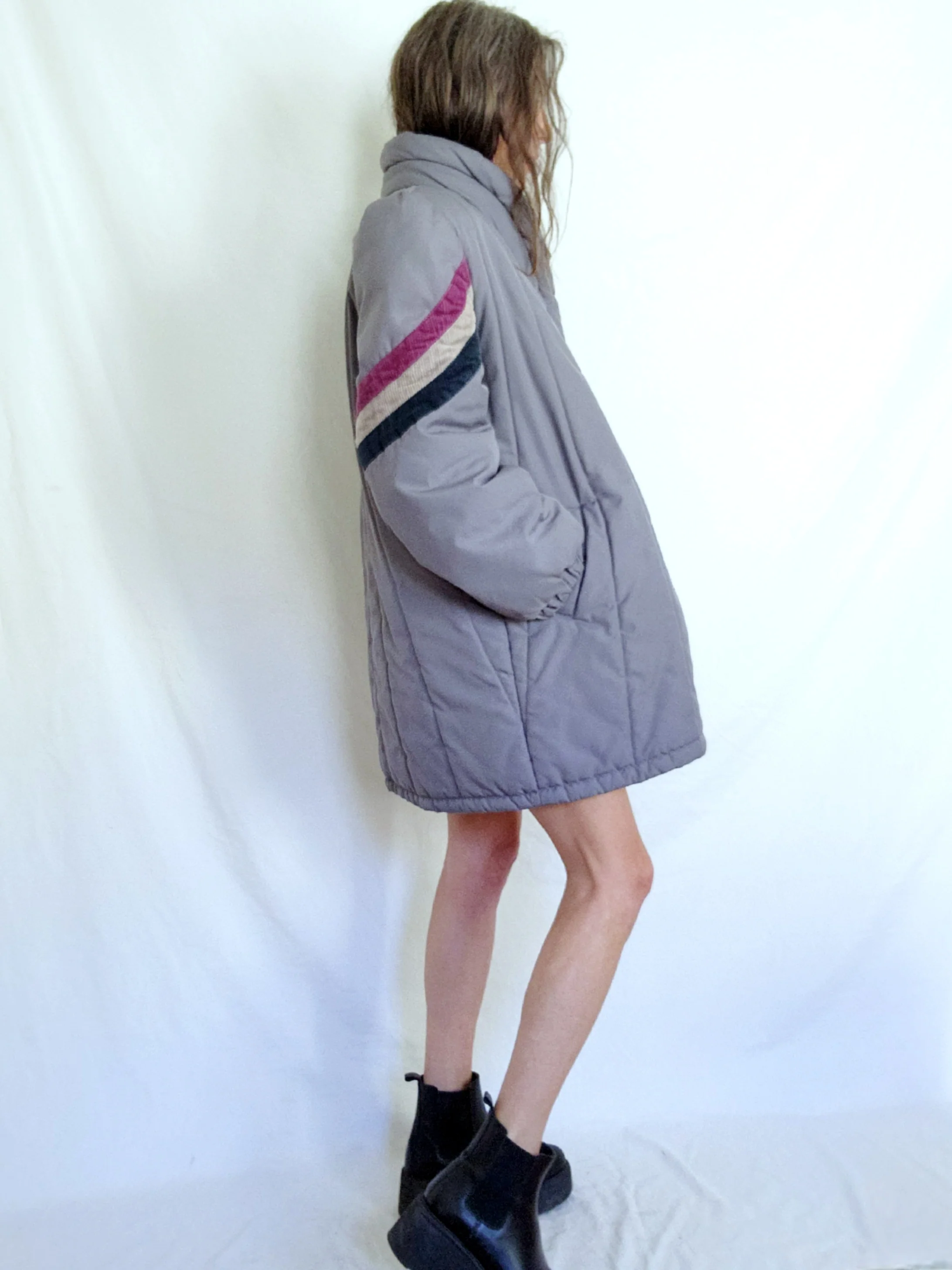 80s Quilted Puffer With Colorblock Corduroy Sleeves By Weather Wise by Betsy B - Image 5