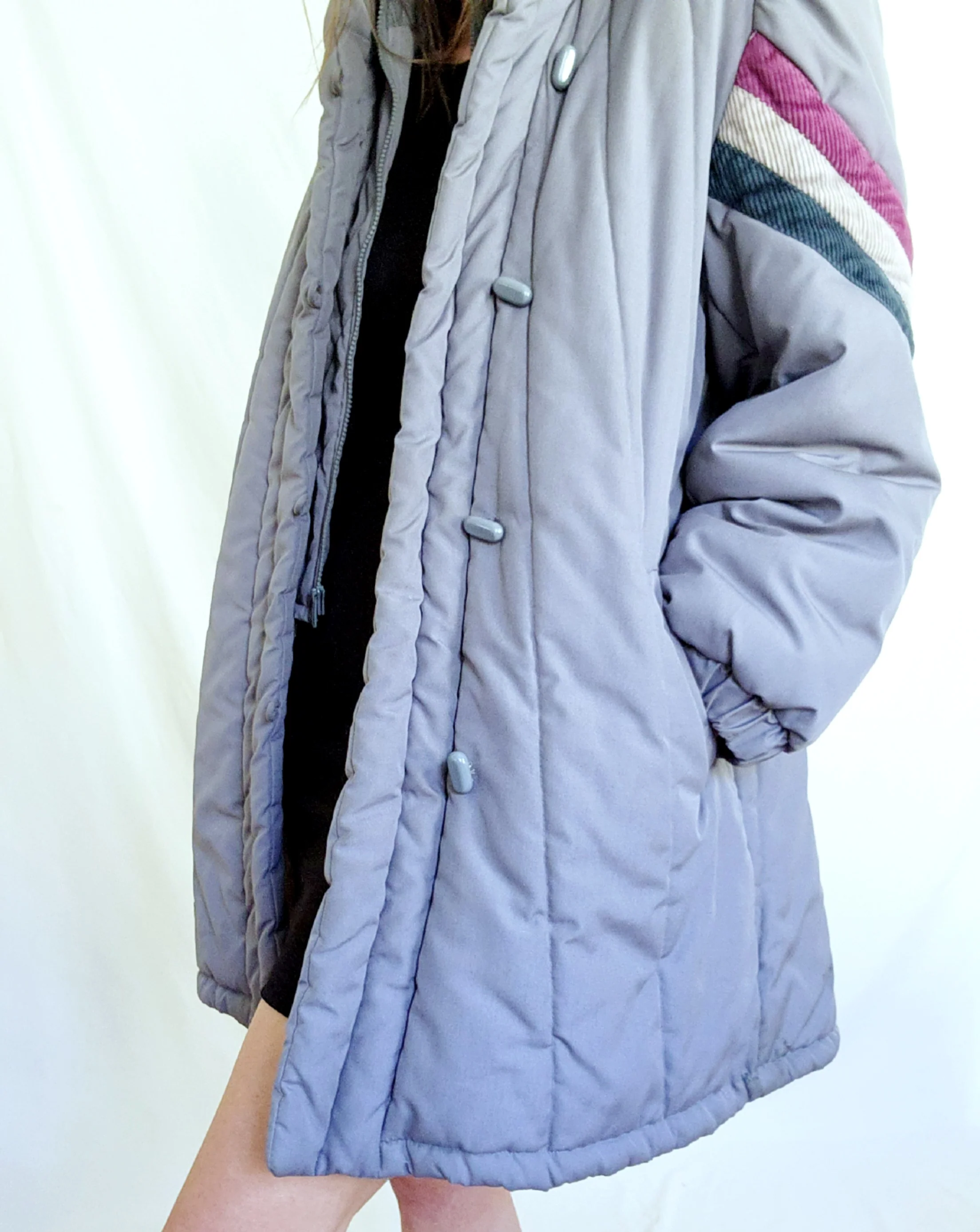 80s Quilted Puffer With Colorblock Corduroy Sleeves By Weather Wise by Betsy B - Image 9
