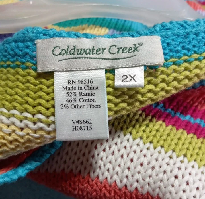 80s Rainbow Ramie Cotton Blend V-neck Sweater By Coldwater Creek - Image 4