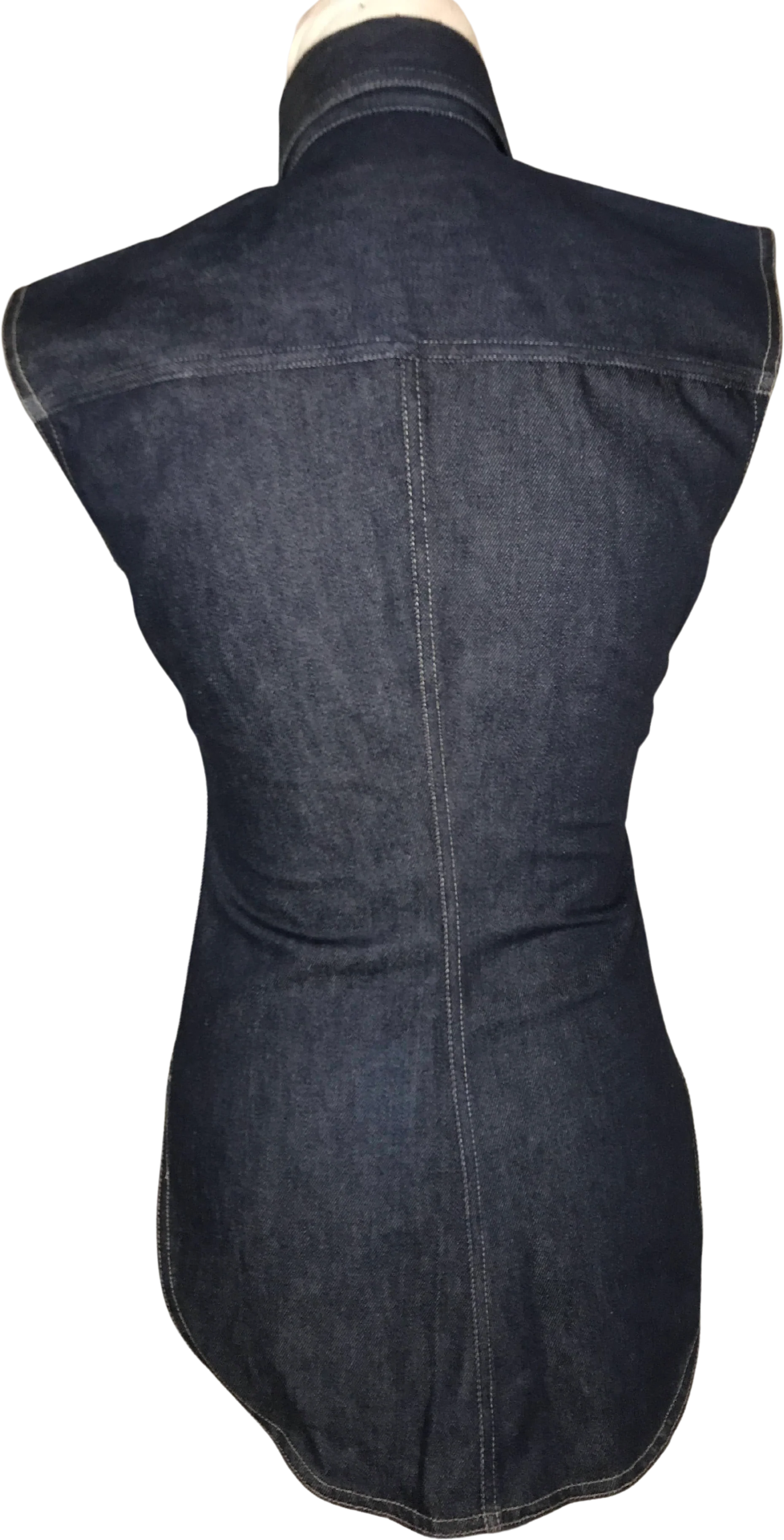 80s Raw Denim Button Up Jean Vest Sleeveless Blouse By Norma Kamali - Image 2