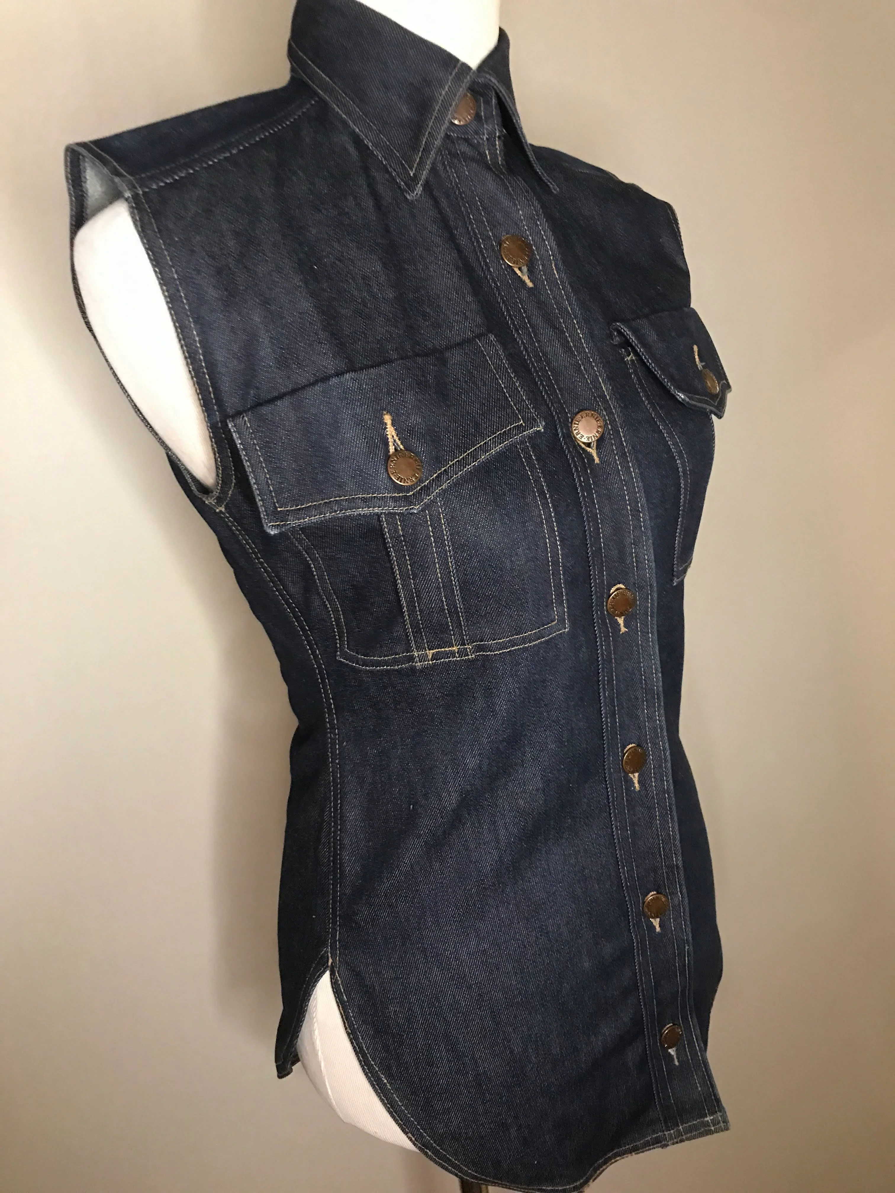 80s Raw Denim Button Up Jean Vest Sleeveless Blouse By Norma Kamali - Image 5