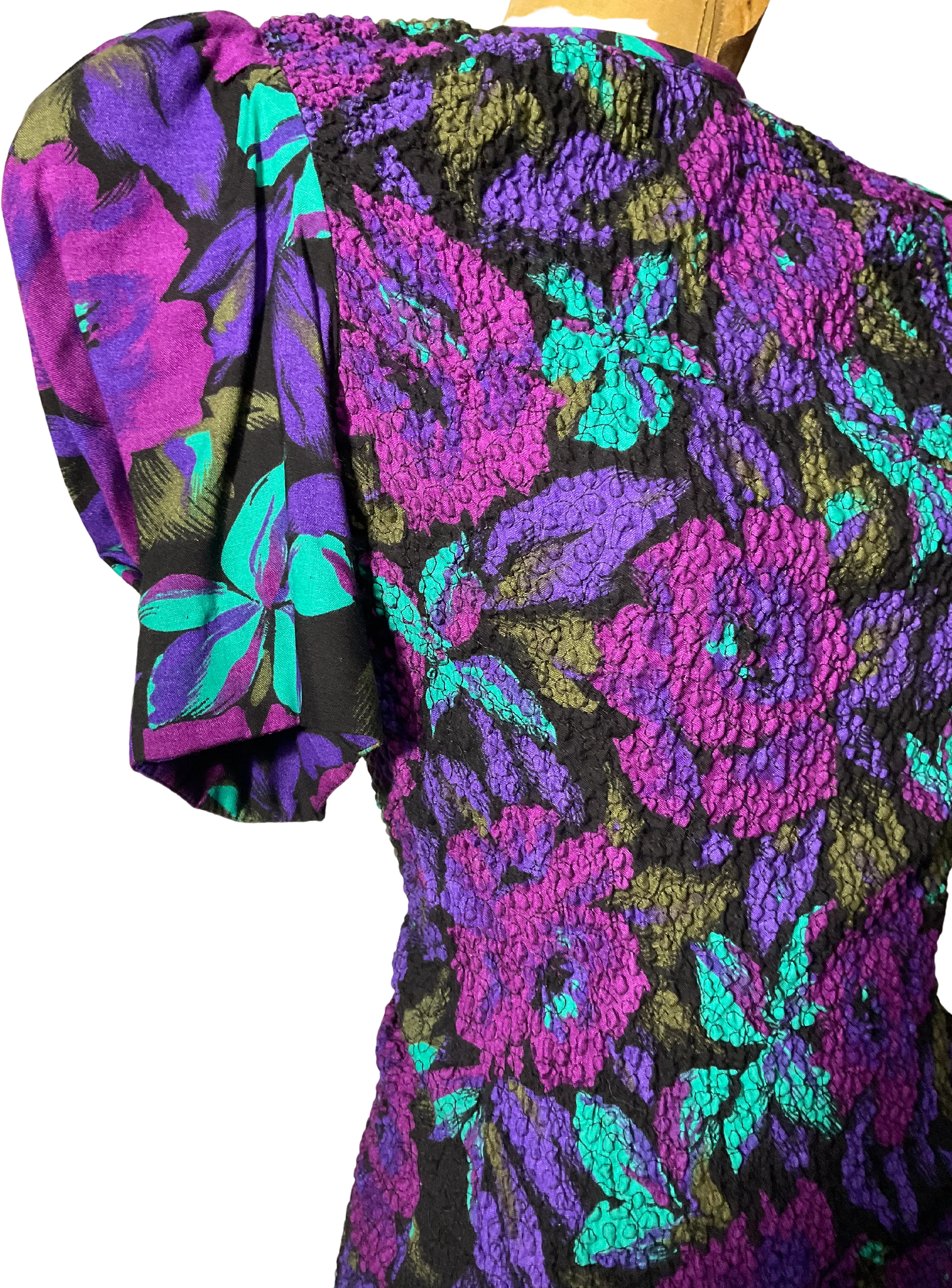 80s Rayon Fuscia Floral Era Iconic Demure Hotty Dress By Act 1 New York - Image 4